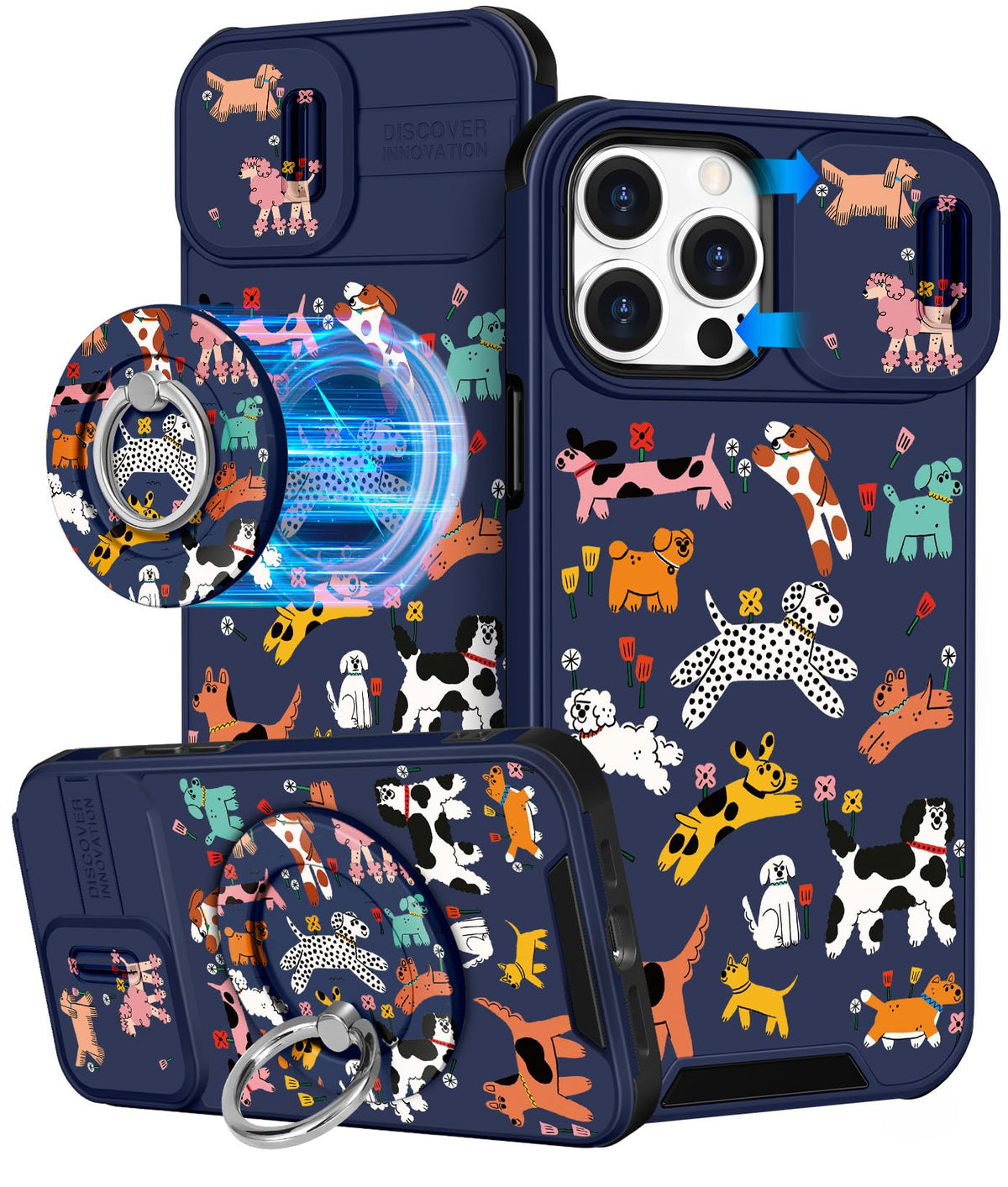 Buleens for iPhone 17 Pro Max Case 6.9 Inch - with Ring Stand & Camera Cover Aesthetic Cute Designed for Women Girls Girly Cartoon Kawaii Dogs Phone Case for iPhone 17 Pro Max Compatible with Magsafe