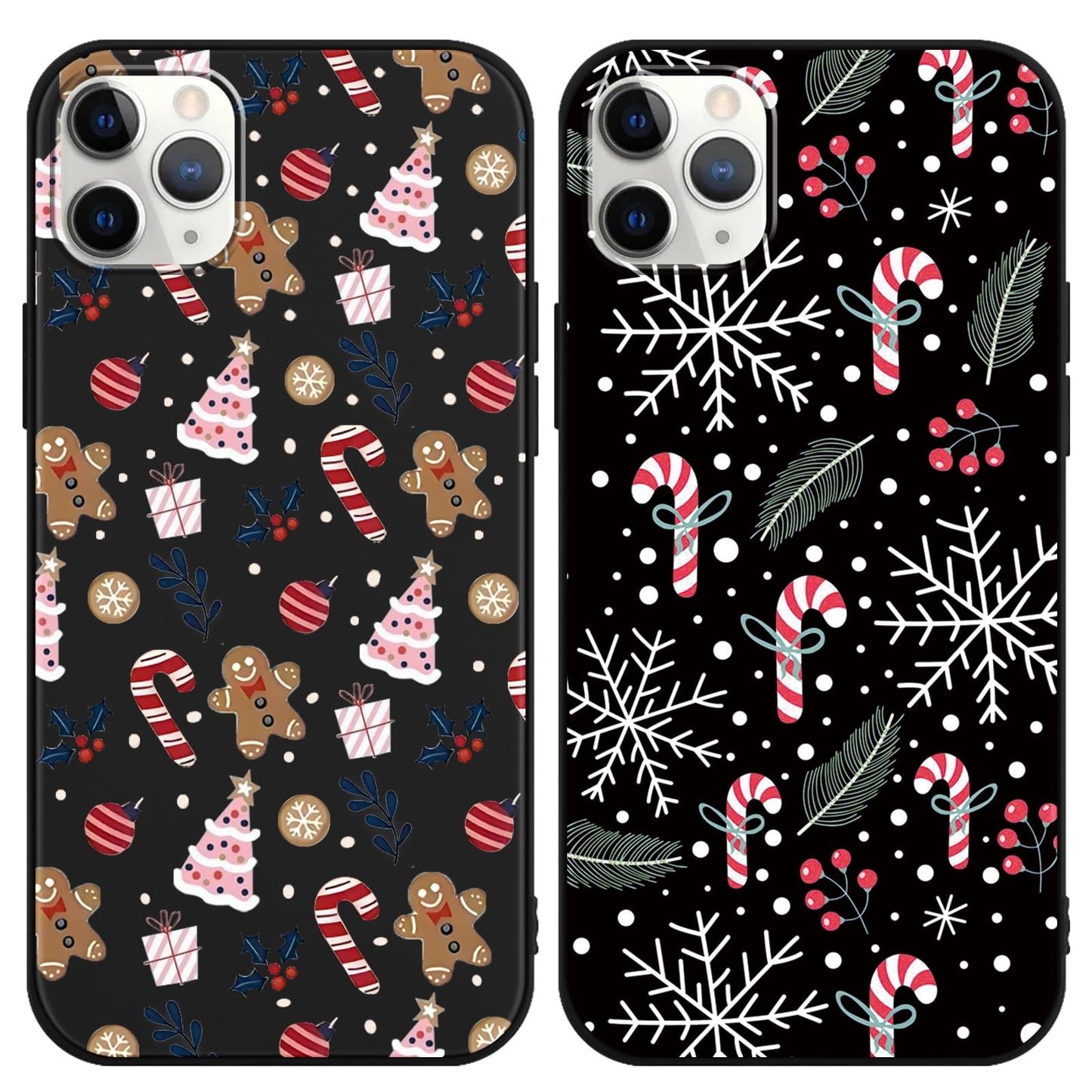 2 Pack Christmas Phone Case for iPhone 16 6.1'', Cute Christmas Tree Pattern Gifts Case with Gingerbread Canes Design Soft TPU Anti-Fall Protective Slim Shockproof Cover for Girl Women Men