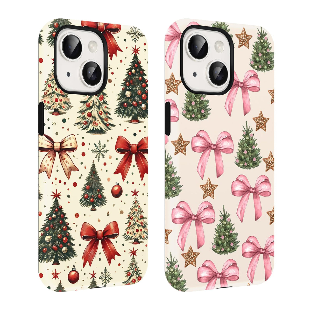 2 Pack Merry Christmas Tree Phone Case for iPhone 13 / iPhone 14 Case 6.1", Cute Xmas Snowflake Pattern Design Phone Cover Hard PC Shockproof Soft TPU Matte Protection Funda for Girls Women
