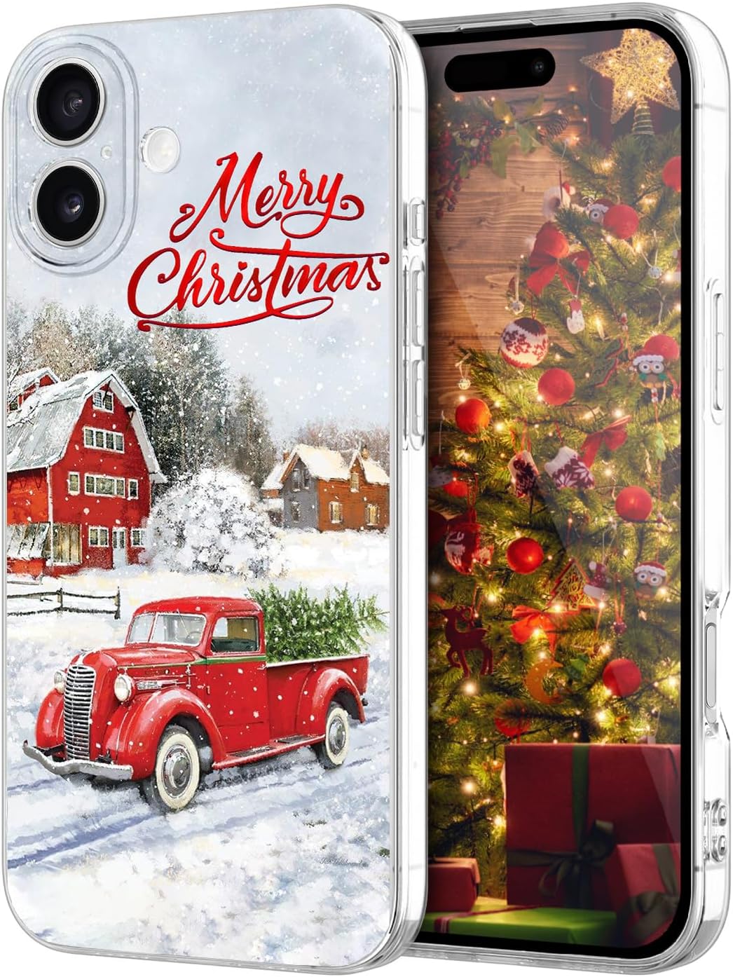 Newseego for iPhone 16 Case, Cute Red Car Pattern Merry Christmas Phone Case for Women Girls Children Anti-Yellow Soft TPU Bumper Shockproof Protective Cover for iPhone 16