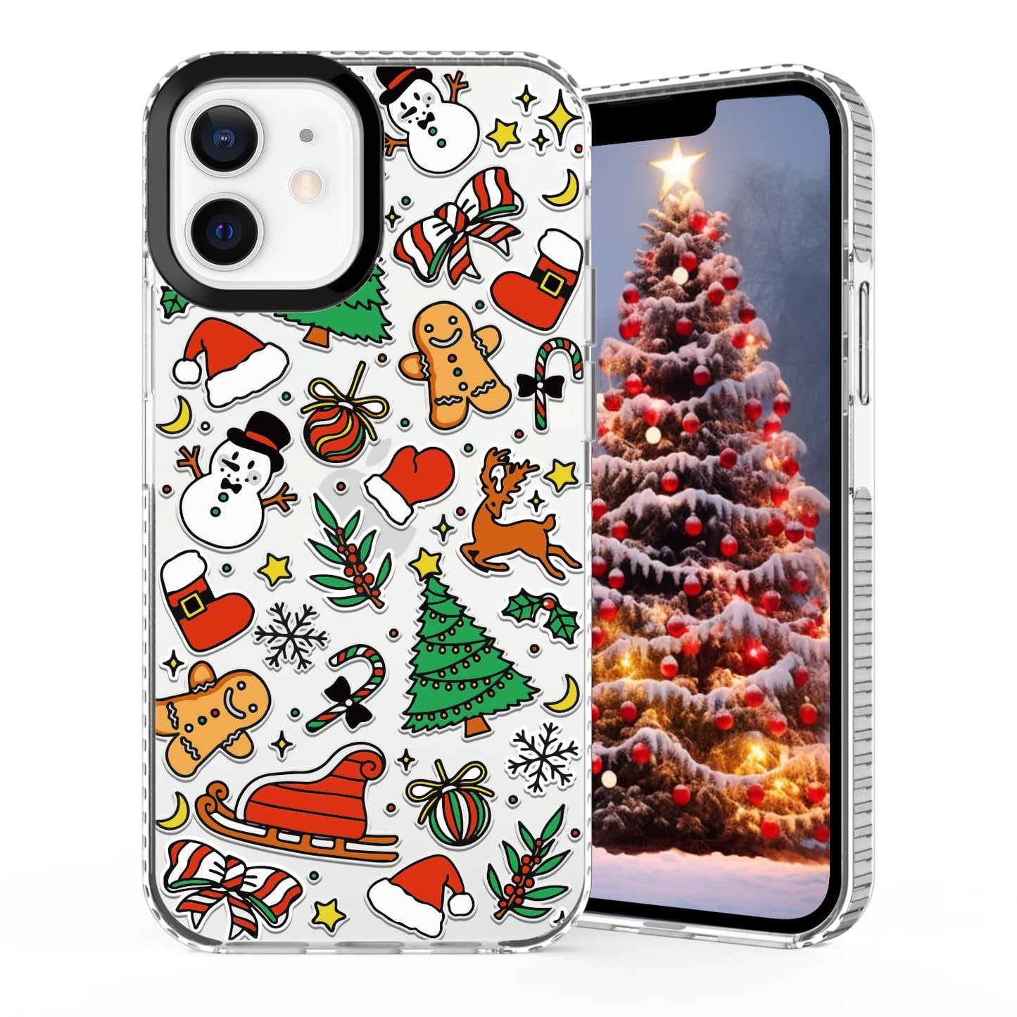 Christmas Phone Case Compatible for iPhone 16 Pro,Cute Winter Case with Funny Snowman Gingerbread Man Tree Christmas Pattern Design Shockproof Clear TPU Anti-Slip Anti-Scratch