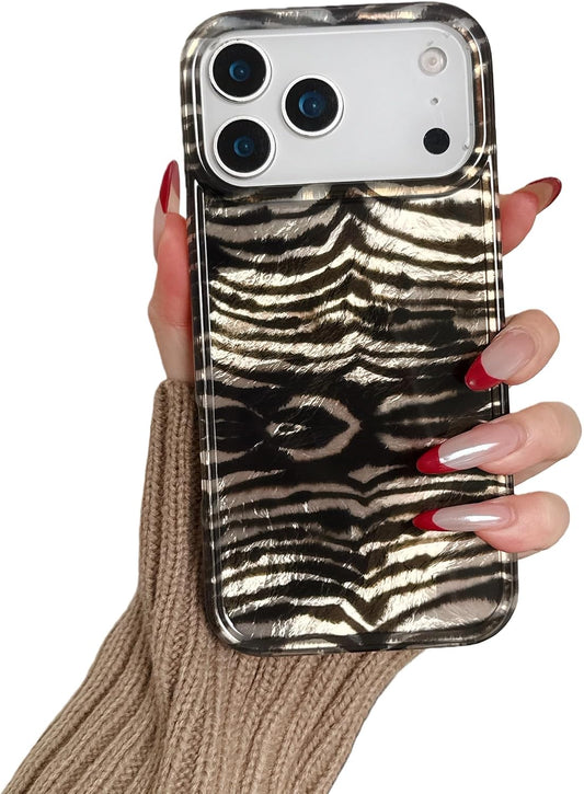for iPhone 17 Pro Glitter Leopard Print Phone Case, Sparkly Cheetah Animal Pattern Clear Soft TPU Shockproof Protective Cover for Women Girls (Zebra Stripe, for iPhone 17 Pro)