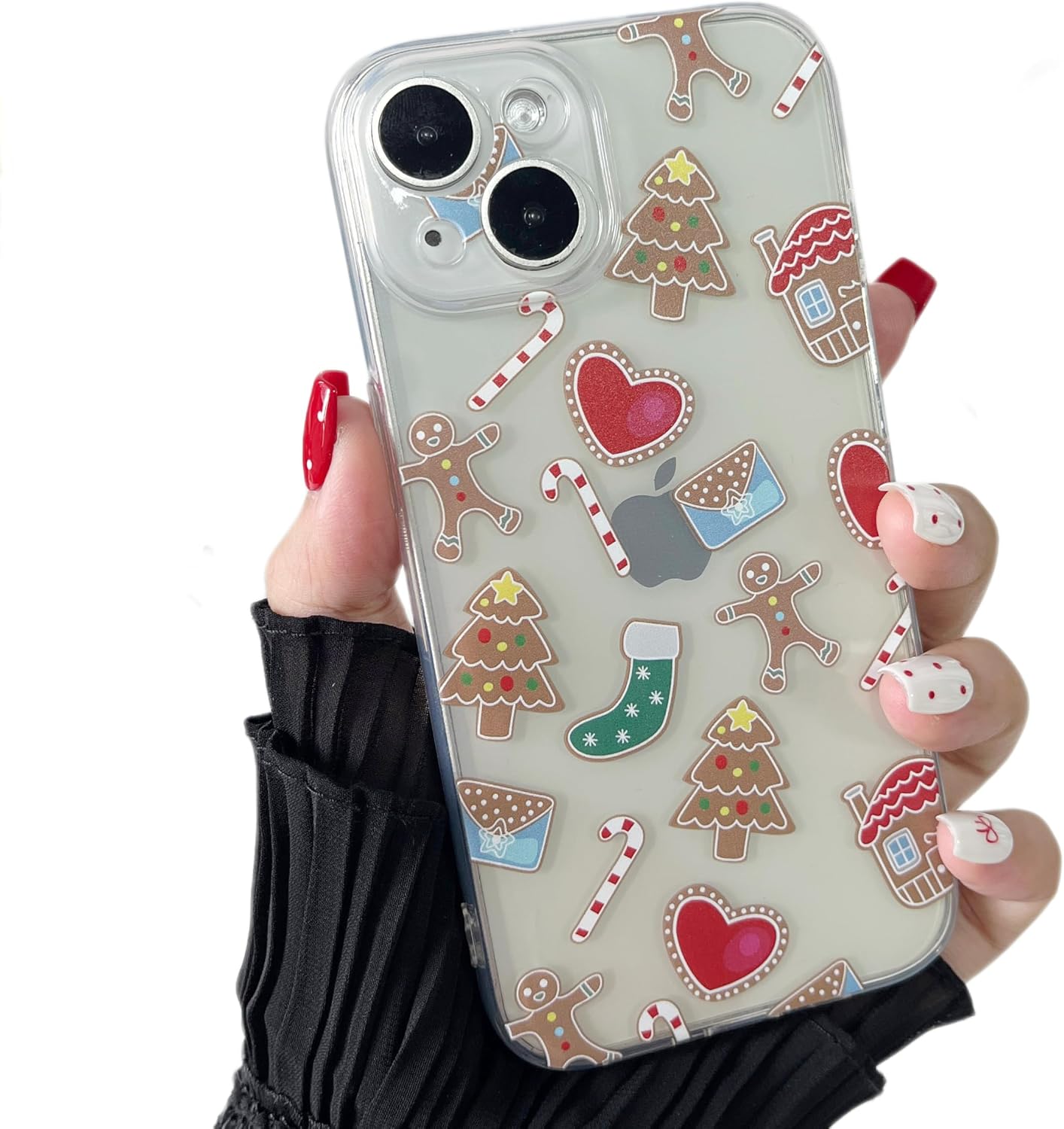 ZTOFERA Christmas Phone Case for iPhone 14 6.1 inch,Clear Cute Merry Christmas Pattern Phone Case Gifts Transparent Hard PC +TPU Bumper Shockproof Protective Cover-Gingerbread Man