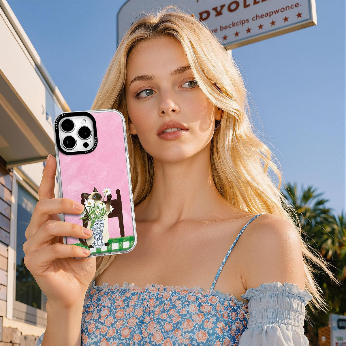 for iPhone 13 & iPhone 14 Case, Watercolor Siamese Cat Daisy Pattern with Blue Eyes, Military-Grade Drop Protection, Cute Pet Soft TPU Protective Cover with Camera Control for Girls Teens