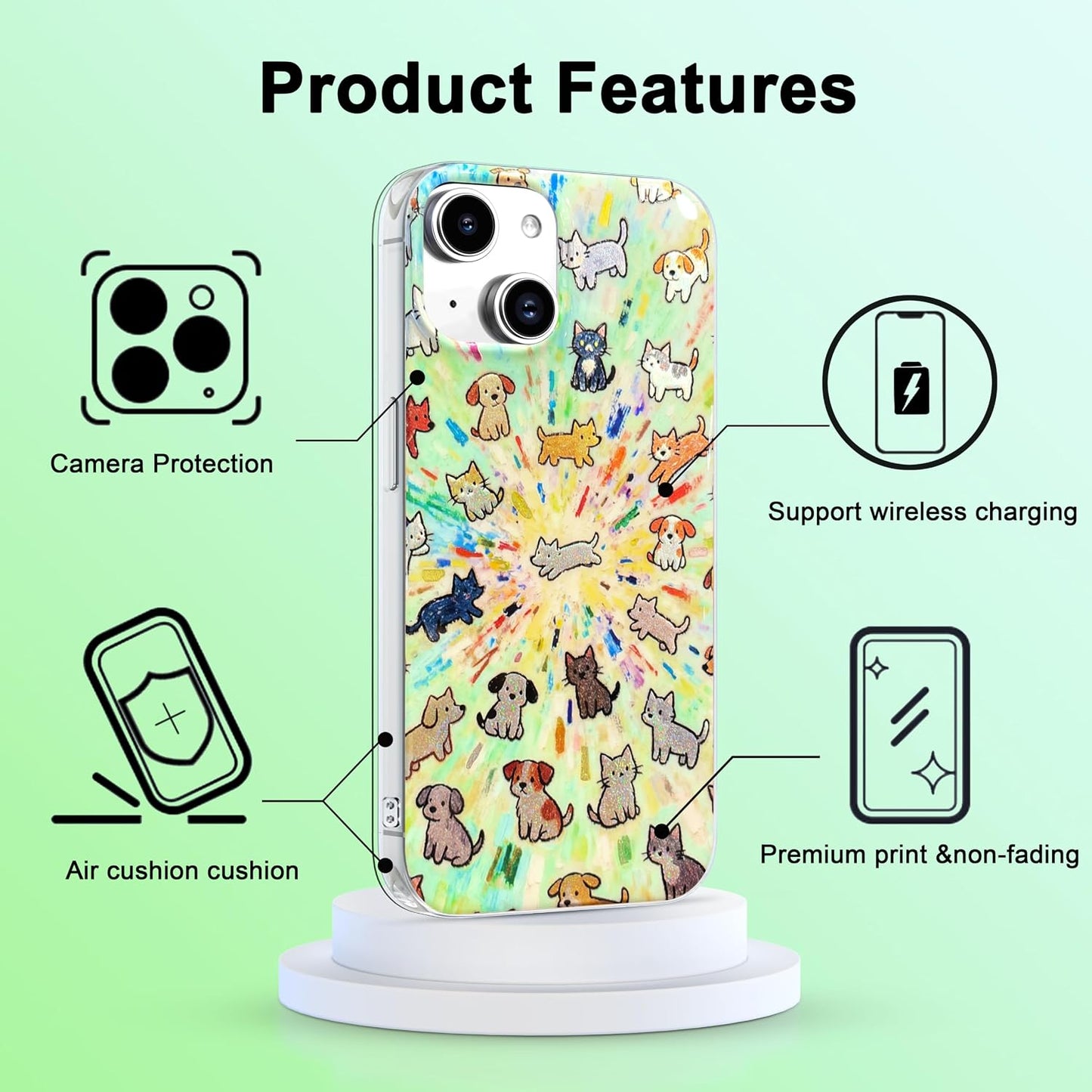 for iPhone 13 Case & iPhone 14 Case Shiny Cute cat Design,Fun Dog Soft Slim TPU Shockproof Protective Bumper Adorable Phone Cases Cover for Women Girls Aesthetic,iPhone 14/13 6.1"
