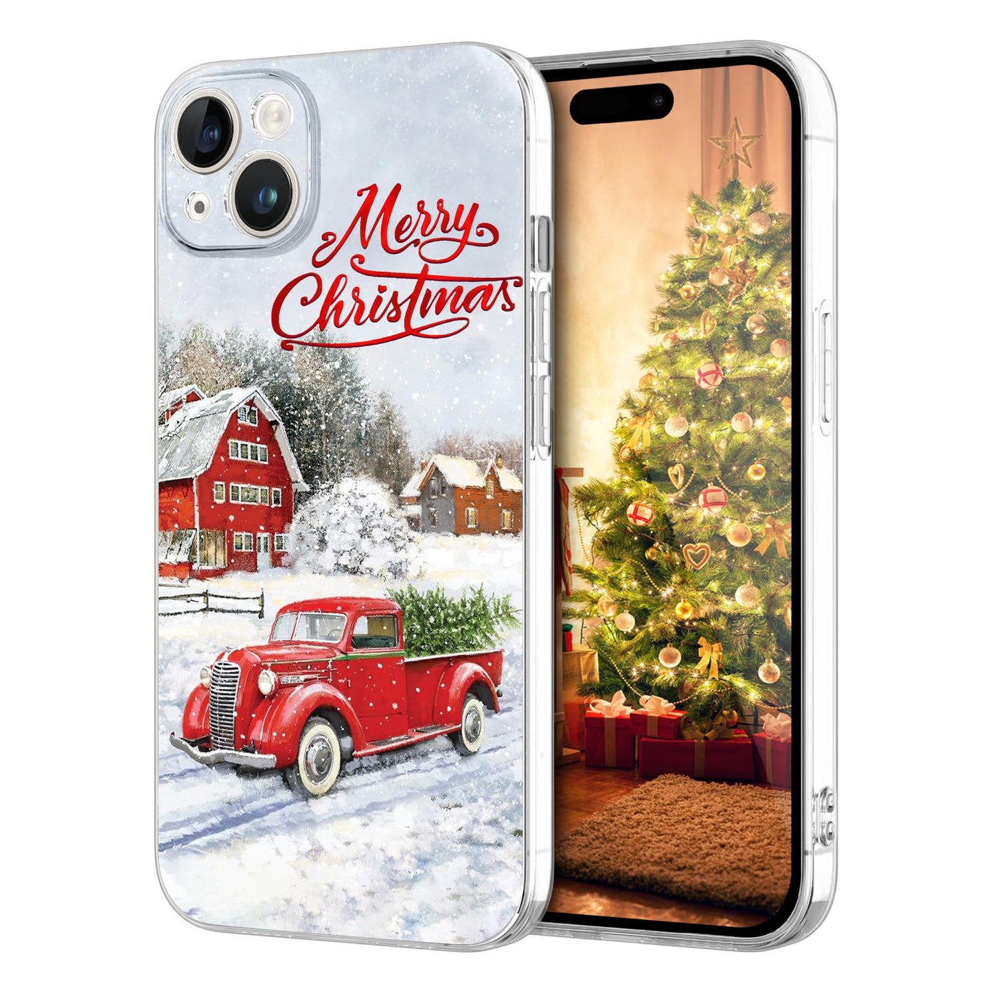 Newseego for iPhone 16 Case, Cute Red Car Pattern Merry Christmas Phone Case for Women Girls Children Anti-Yellow Soft TPU Bumper Shockproof Protective Cover for iPhone 16