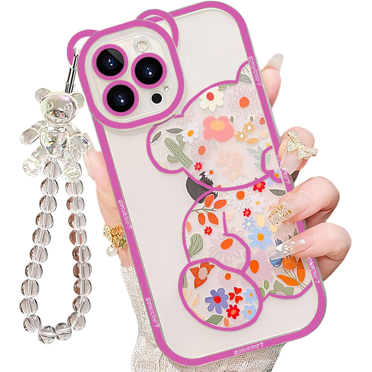 IAIYOXI 3D Cute Cartoon Bear Phone Case for iPhone 14 - Fashionable and Stylish - Funny Pink Bear Design - Soft TPU Protective Case - Kawaii Silicone Cover for Women, Girls, and Kids