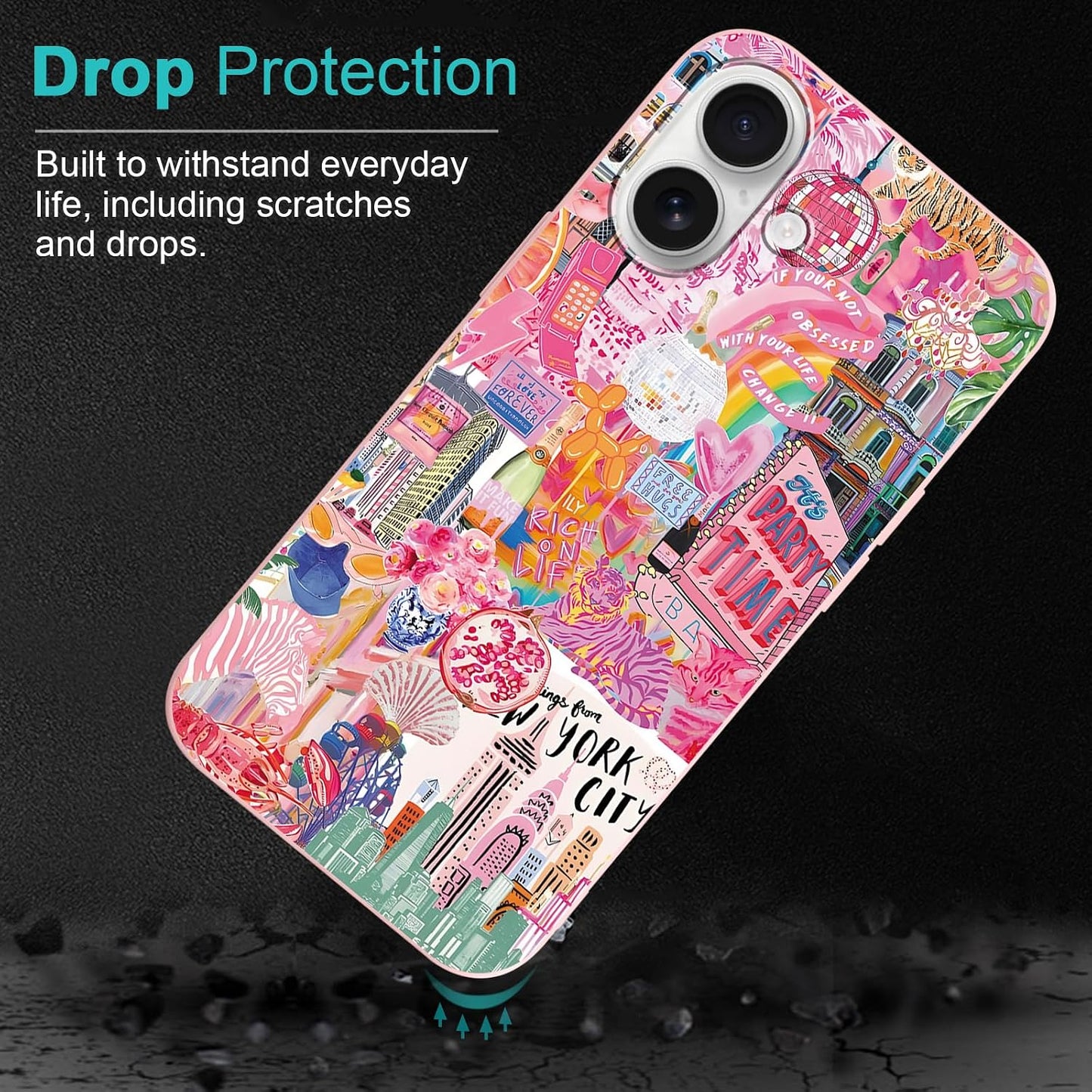 2 Packs Summer Fruit Animal Illustration Collage Pattern Phone Case for iPhone 16 6,1", Cute Aesthetic Design Print Funda with Liquid Silicone Shockproof Protection Soft Cover for Women Girls
