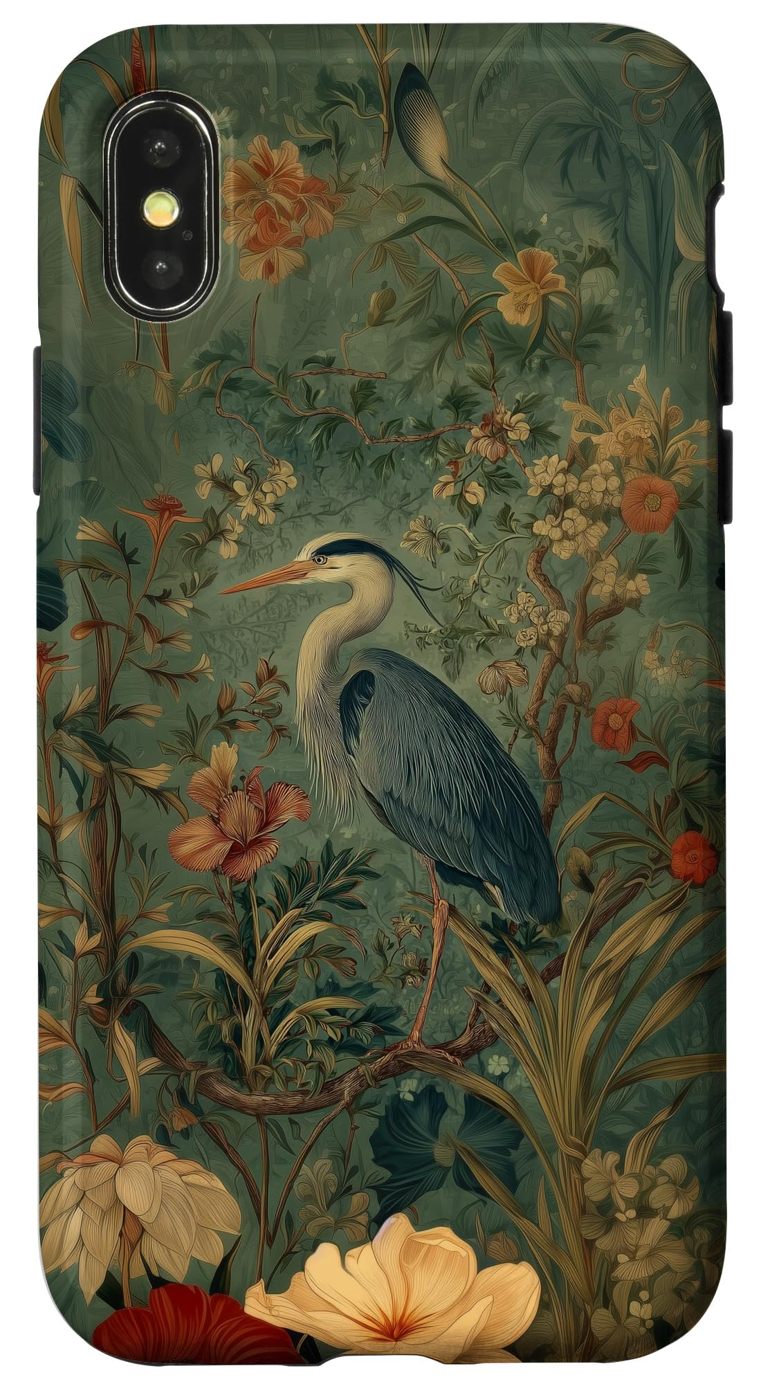 Blue Heron Wildflower Plant Pattern Sage Green Case for iPhone 16 Pro Max