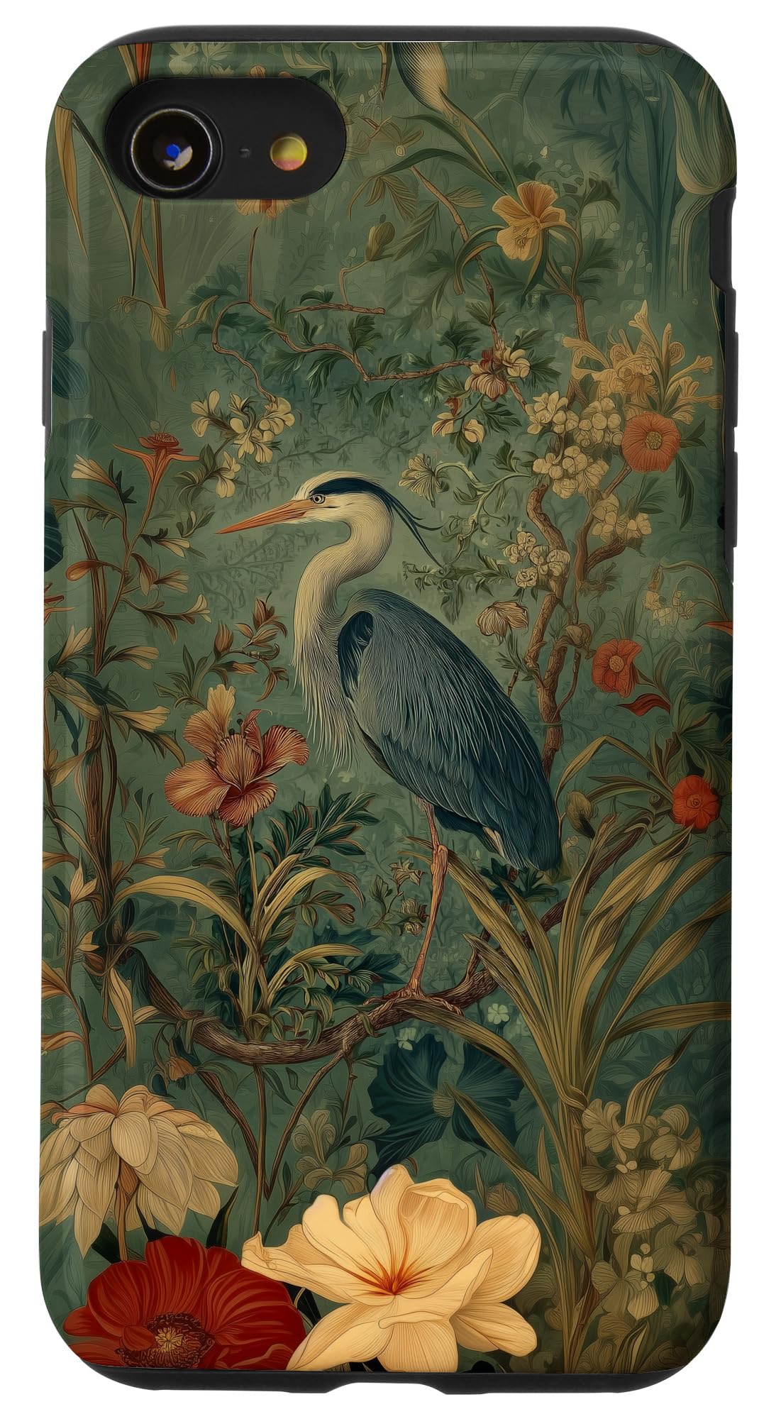 Blue Heron Wildflower Plant Pattern Sage Green Case for iPhone 16 Pro Max