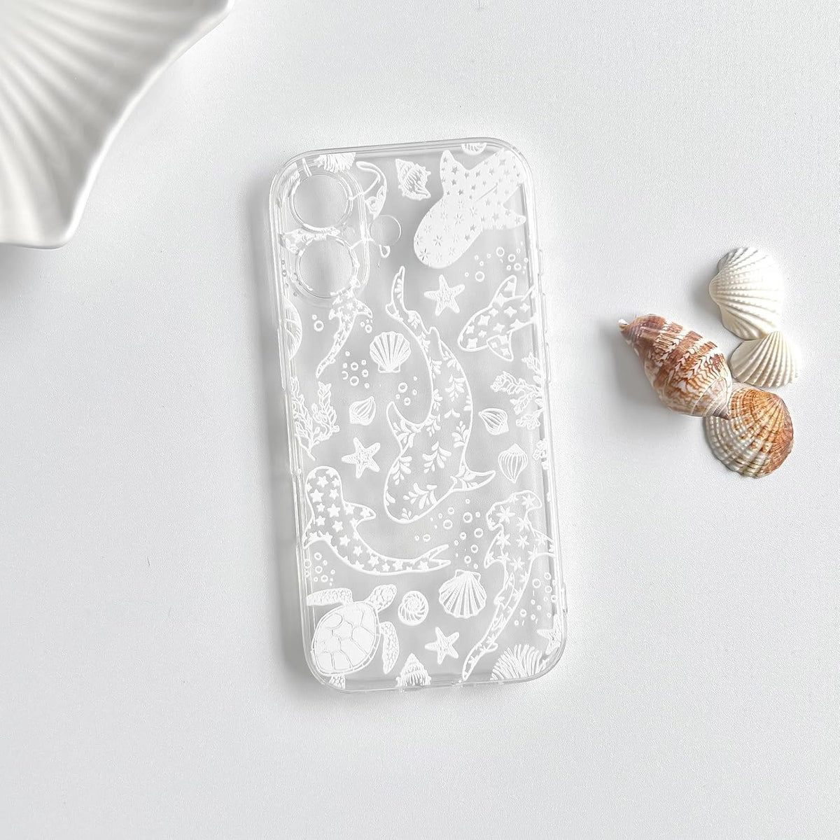 NITITOP Compatible with iPhone 16 Case Clear Sea - White Turtle | Cute, Shell whale ocean animal, For women men girls boys, Slim, Soft TPU, Shockproof