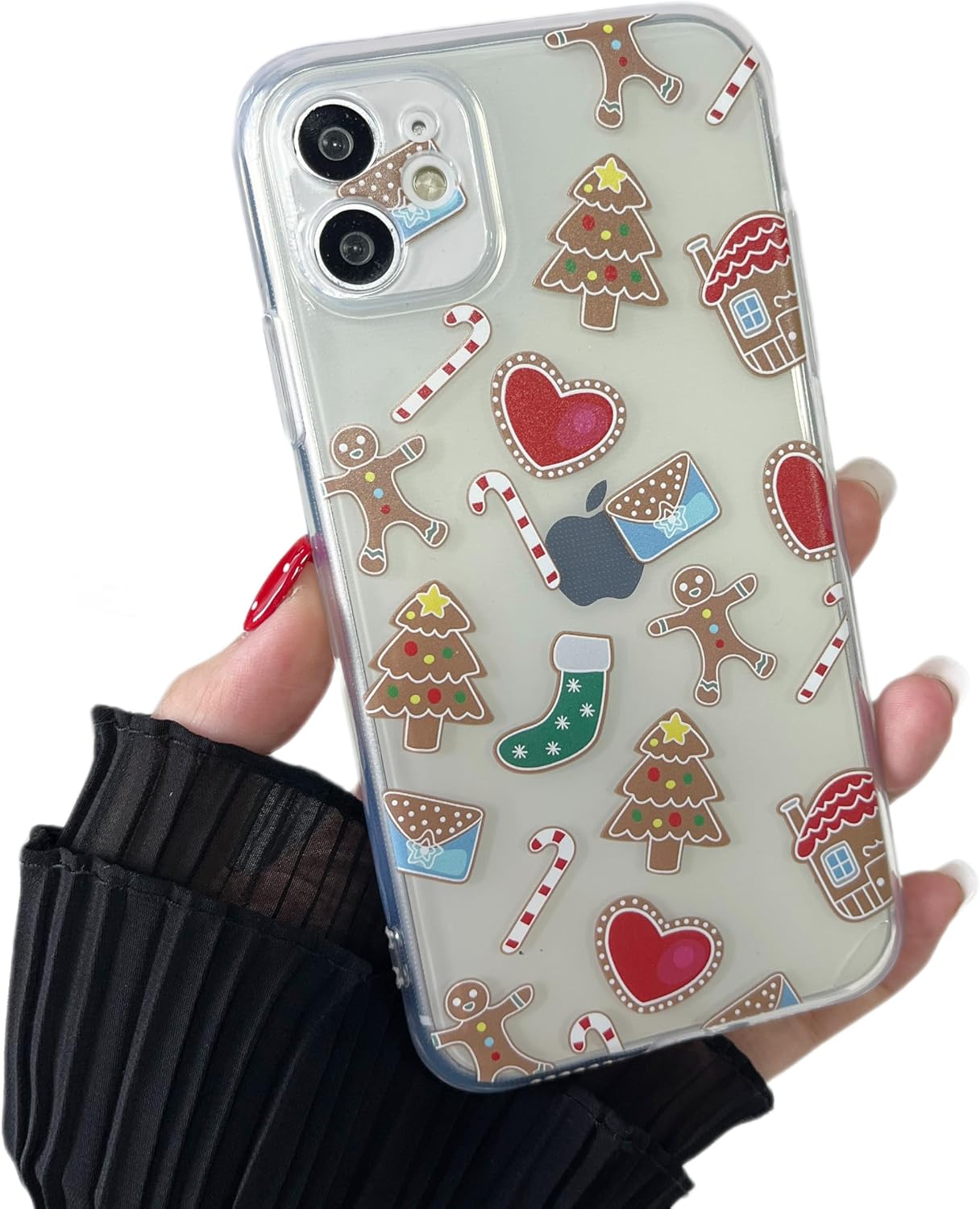 ZTOFERA Christmas Phone Case for iPhone 12 6.1 inch,Clear Cute Merry Christmas Pattern Phone Case Gifts Transparent Hard PC +TPU Bumper Shockproof Protective Cover-Gingerbread Man