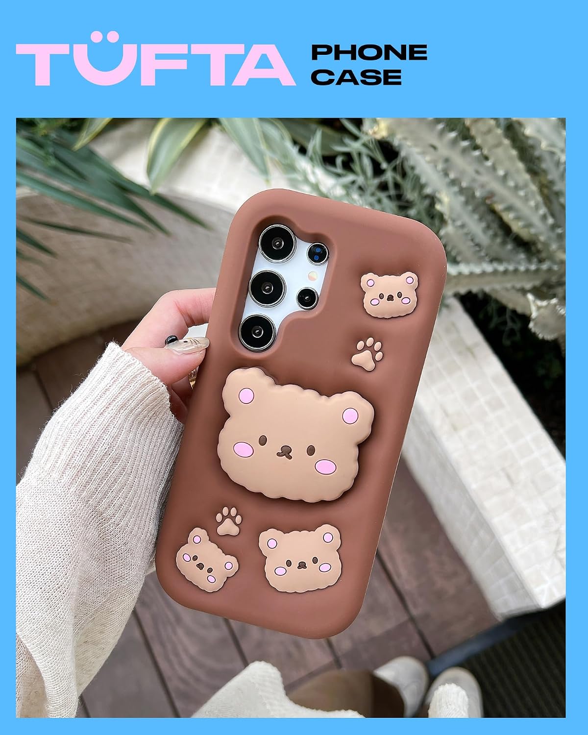 Kawaii 3D Teddy Bear Pop-Up Stand and Grip Phone Case for Samsung Galaxy S25 Ultra, Cute Cartoon Animal Phone Cover for Girls, Boys, Kids, Teens, and Womens