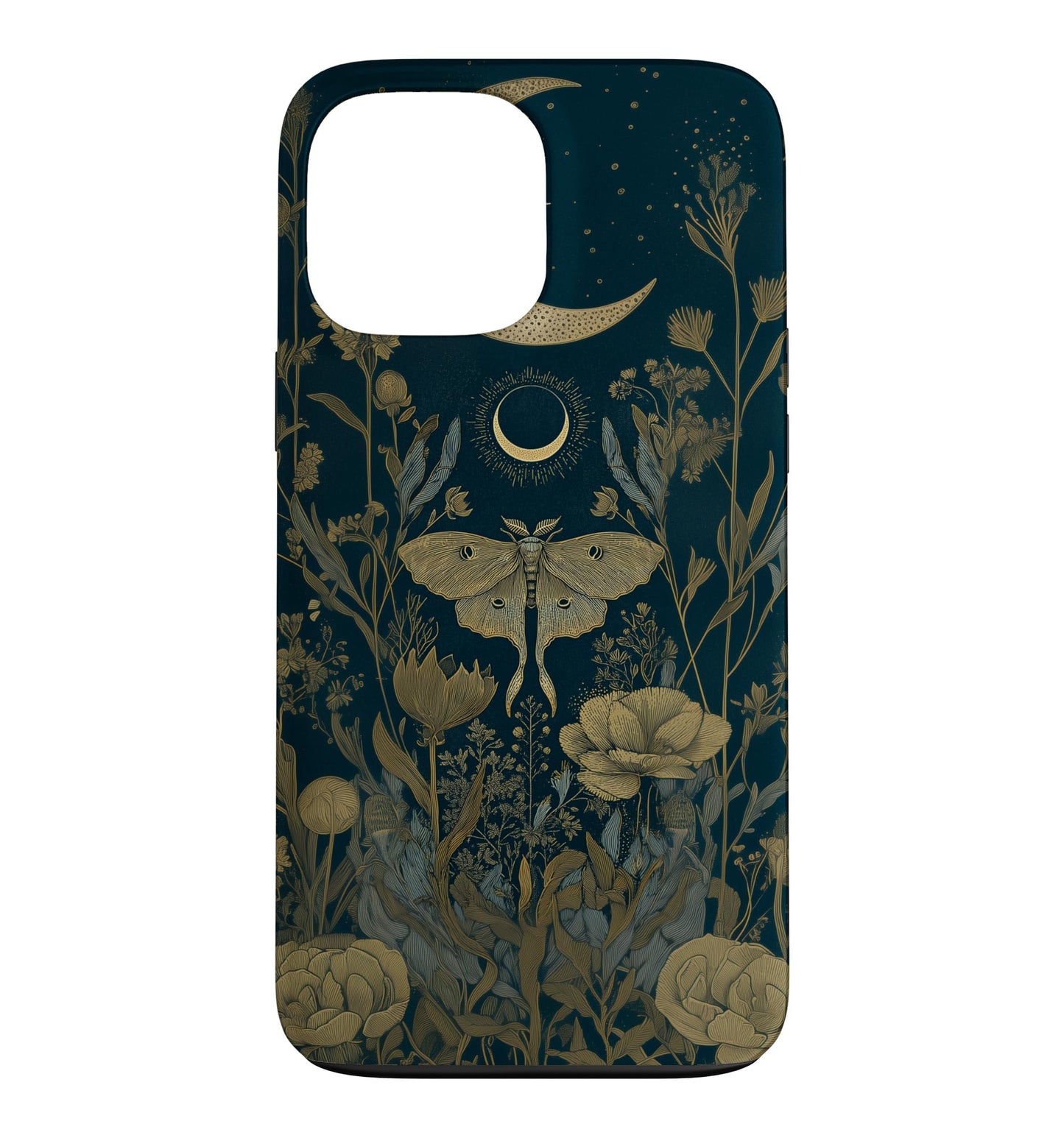 Luna Moth Wildflower Plant Pattern Sage Green Celestial Case for iPhone 13