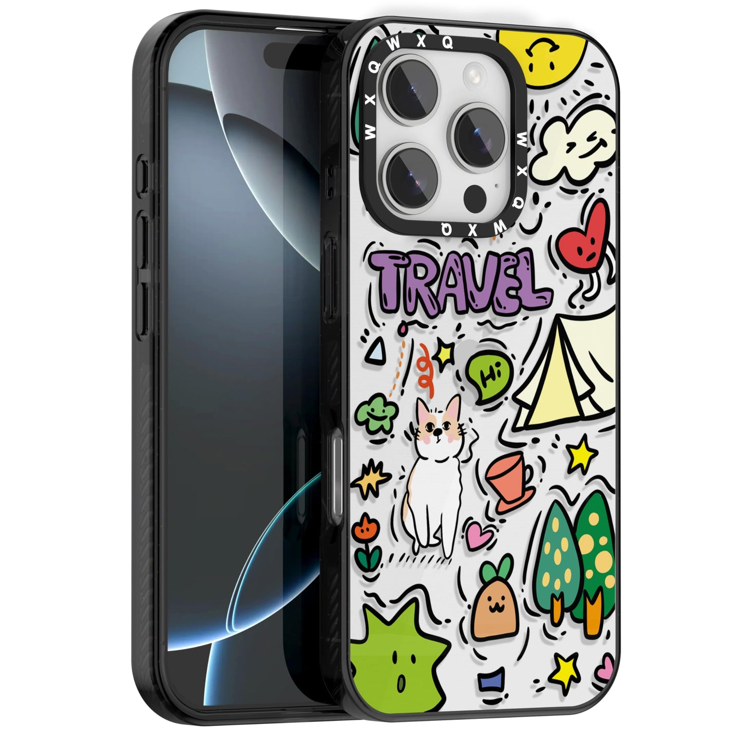 for iPhone 16 pro max Graffiti of Cartoon Animal Clear Phone Case | TPU+PC Premium Painted Anti-Drop Phone Case Superior Shock Absorption Military-Grade Drop Protection cover