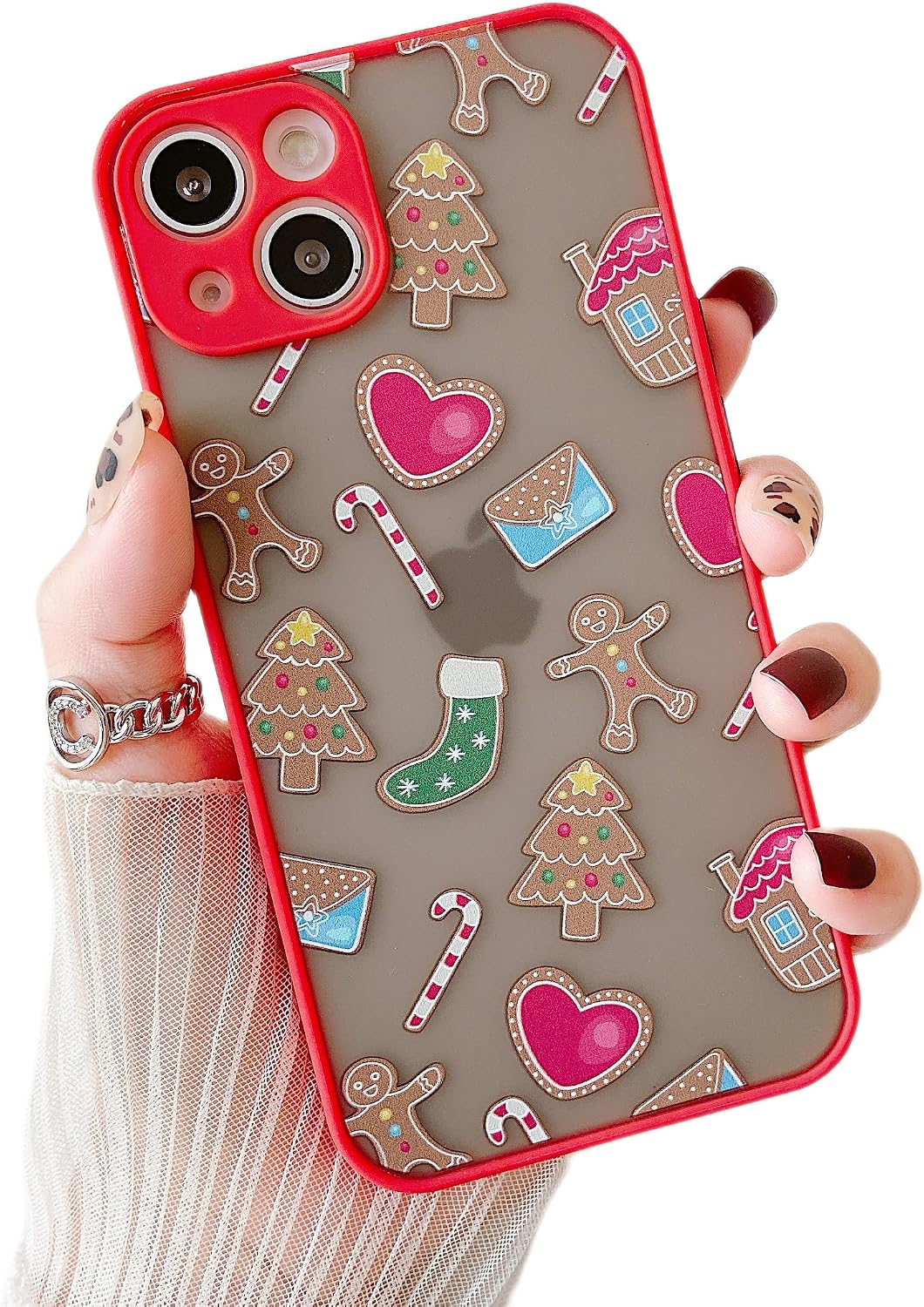 ZTOFERA Christmas Case for iPhone 15,Cute Merry Christmas Pattern Phone Case Gifts Translucent Silicone Hard PC +TPU Bumper Shockproof Protective Cover for iPhone 15 6.1 inch-Gingerbread Man