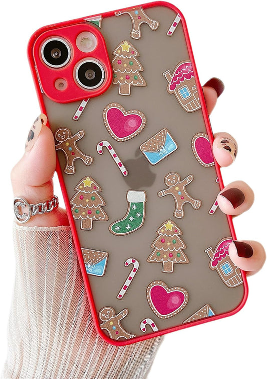 ZTOFERA Christmas Case for iPhone 15,Cute Merry Christmas Pattern Phone Case Gifts Translucent Silicone Hard PC +TPU Bumper Shockproof Protective Cover for iPhone 15 6.1 inch-Gingerbread Man