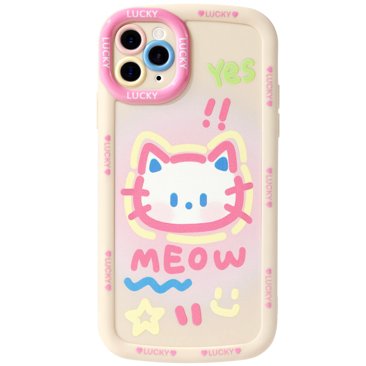 Cute Phone Case Compatible with iPhone 13, Big Head Kitty Cat, Animals Cartoon Soft Touch TPU Heavy Duty Protection Bumper Case Cover for Girls Kids Women