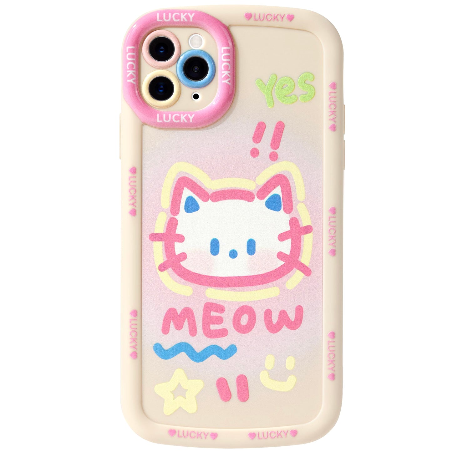 Cute Phone Case Compatible with iPhone 15, Big Head Kitty Cat, Animals Cartoon Soft Touch TPU Heavy Duty Protection Bumper Case Cover for Girls Kids Women