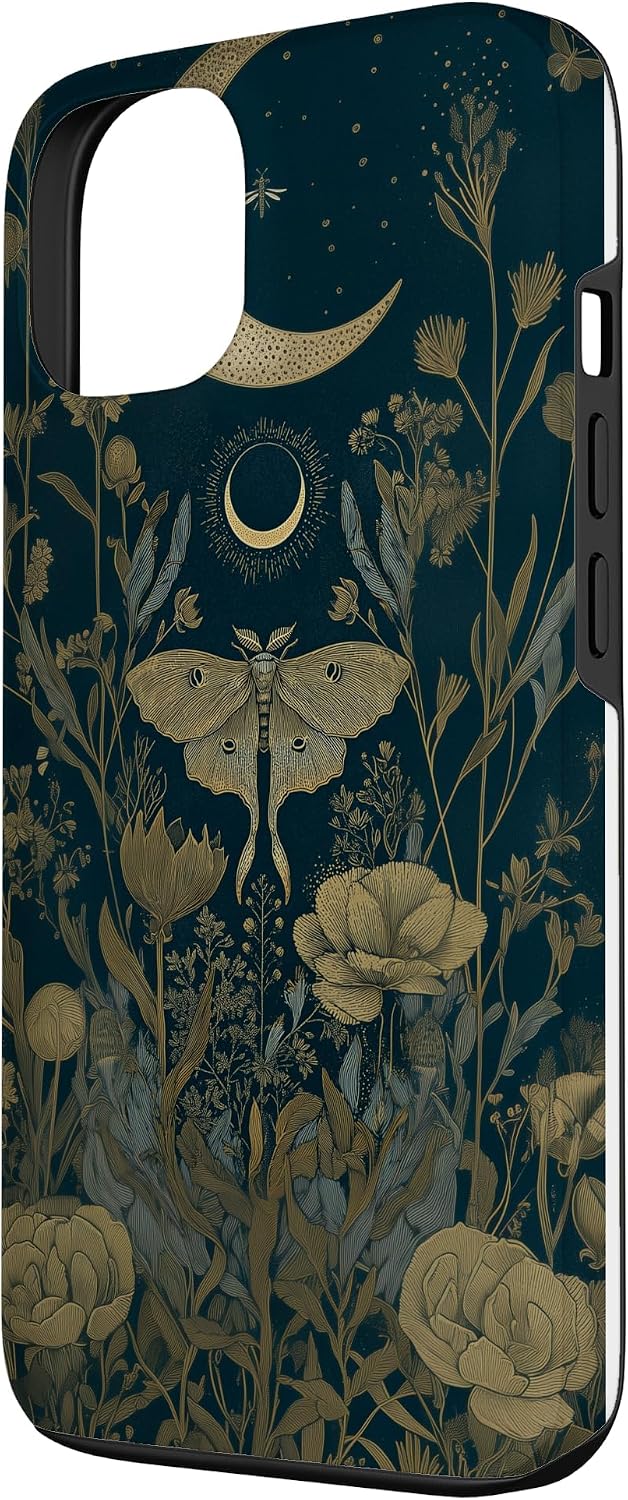 Luna Moth Wildflower Plant Pattern Sage Green Celestial Case for iPhone 13