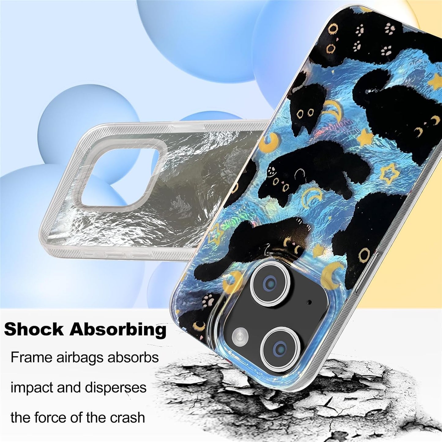 Compact Case for iPhone 15 Black cat Design,Cute Trendy Soft Slim TPU Shockproof Protective Bumper Phone Cases Cover for Women Girls Aesthetic Glitter Shiny Adorable