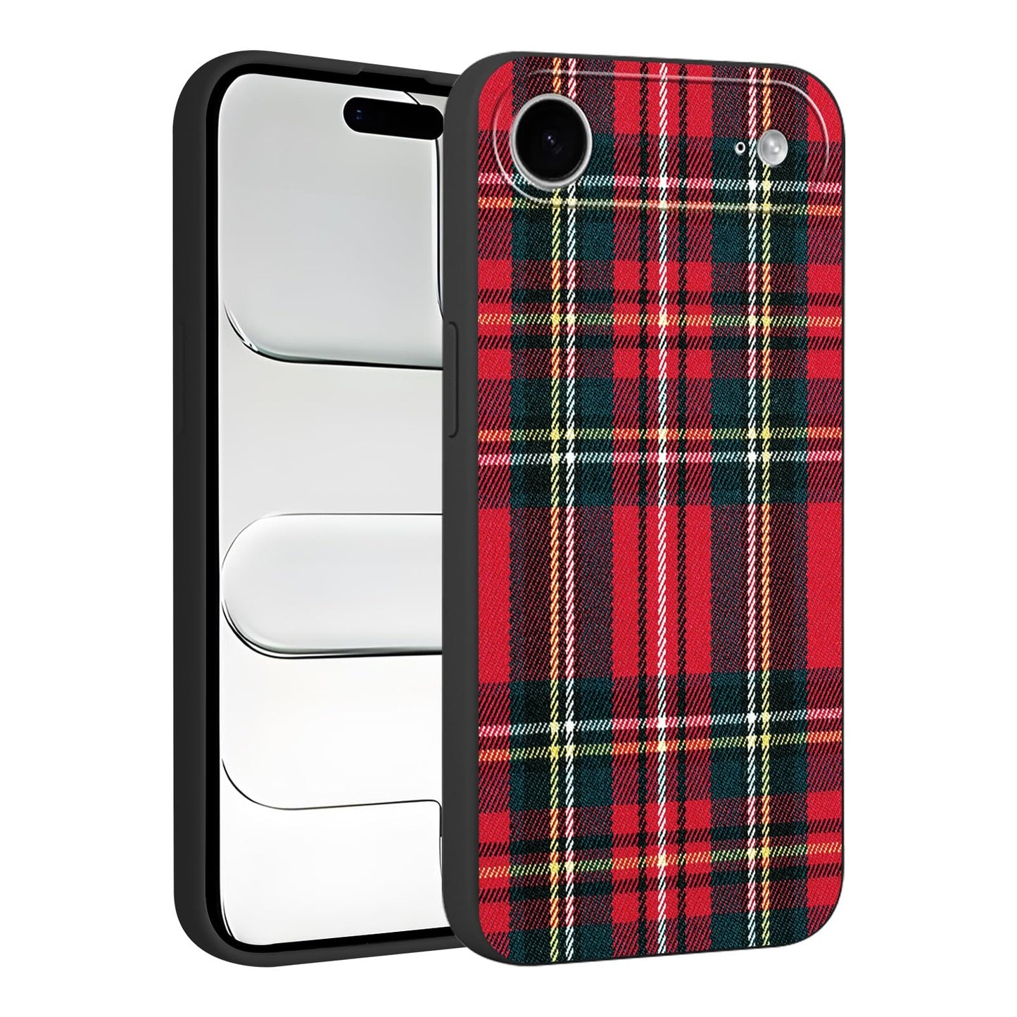 Merry Christmas Plaid Checkered Phone Case for iPhone 11 6.1", Cute Xmas Case Red Grey Scottish Tartan Grid Stripe Pattern Design Cover Shockproof Soft Silicone Protective Funda for Girl Women