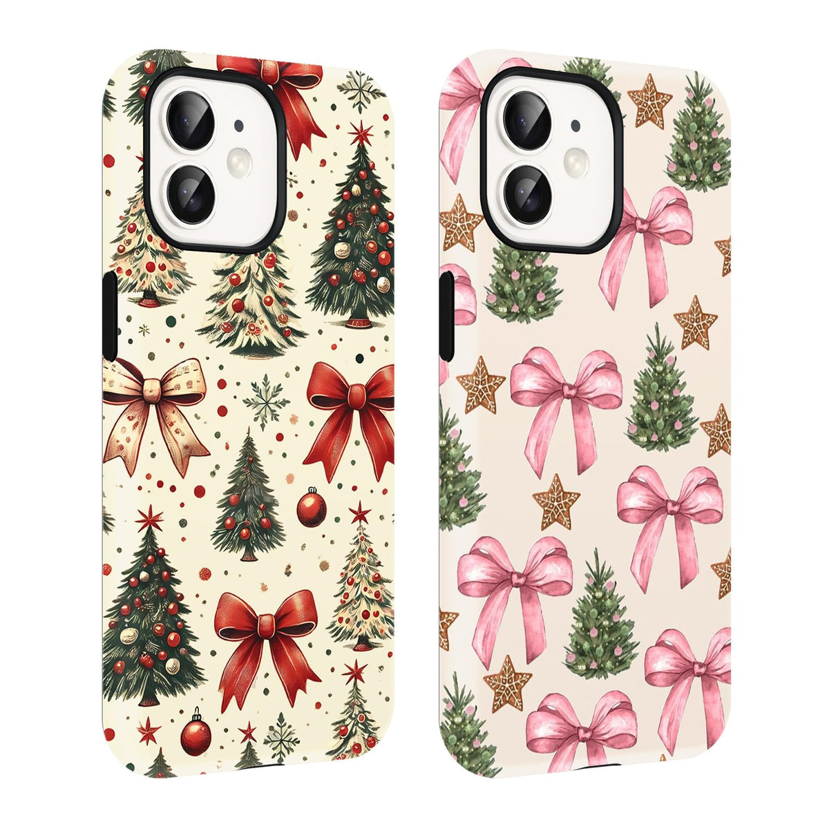 2 Pack Merry Christmas Tree Phone Case for iPhone 13 / iPhone 14 Case 6.1", Cute Xmas Snowflake Pattern Design Phone Cover Hard PC Shockproof Soft TPU Matte Protection Funda for Girls Women