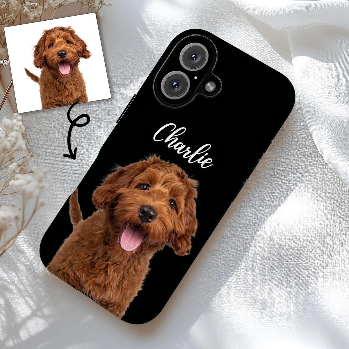 Personalized Pet Photo Phone Case - Custom Name and Picture, Dog Cat Case, Gifts For Dog Mom, Compatible with 17 16 15 14 12 13 11 S24 S24 (Pet 2)
