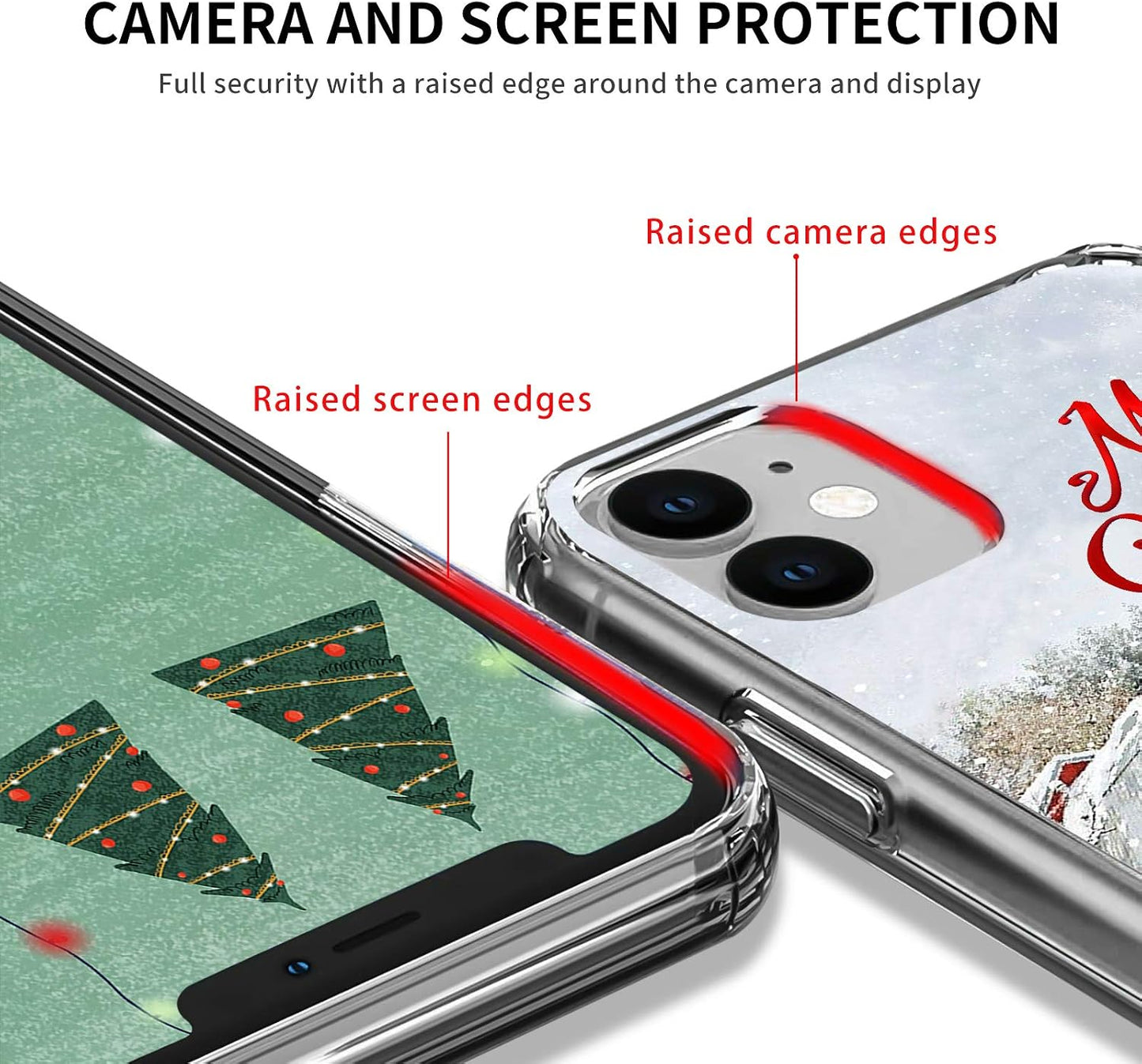 Newseego for iPhone 11 Christmas Case, Shockproof Series Anti-Yellow Hard PC + TPU Bumper Protective Cover for Girls Children Cute Merry Design-Red Car