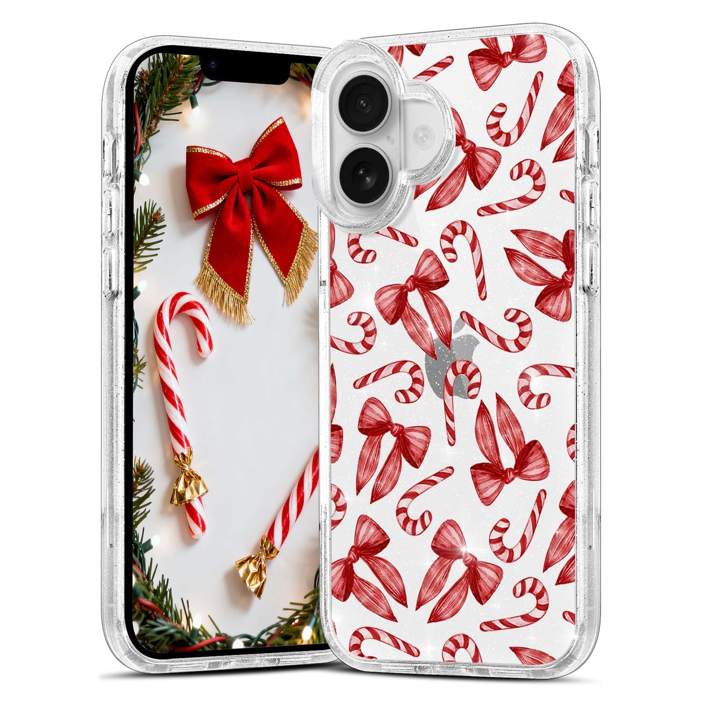 Christmas Phone Case for iPhone 13 6.1", Cute Glitter Christmas Tree Candy Snowflake Pattern, Preety Bling Sparkle Soft TPU Anti-Scratch Shockproof Protective Cover for Women Girls