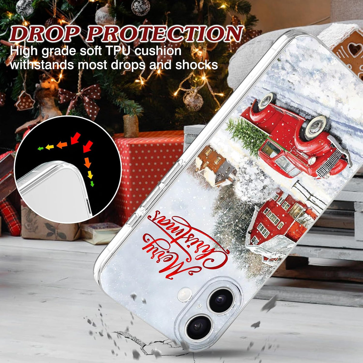 Newseego for iPhone 16 Case, Cute Red Car Pattern Merry Christmas Phone Case for Women Girls Children Anti-Yellow Soft TPU Bumper Shockproof Protective Cover for iPhone 16