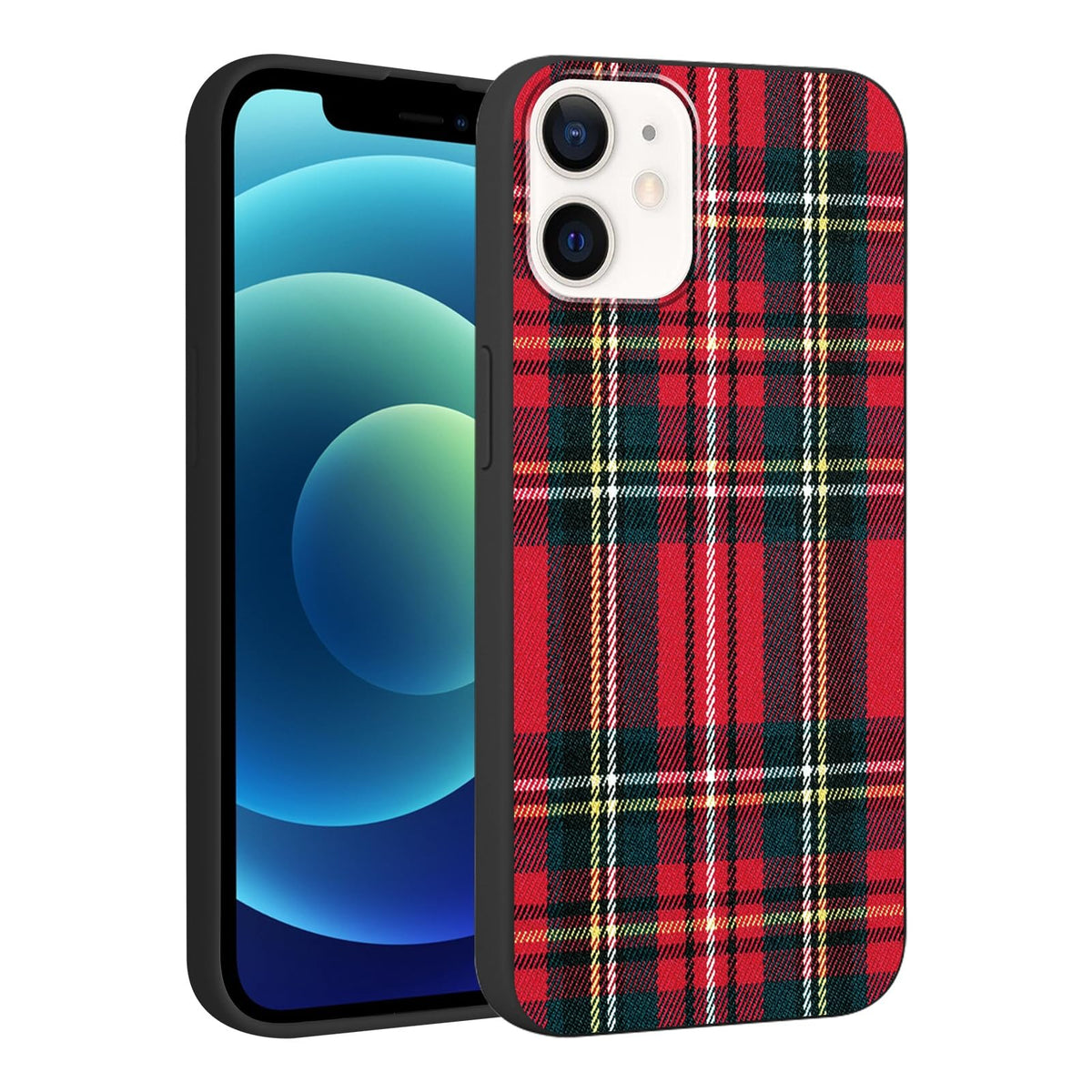 Merry Christmas Plaid Checkered Phone Case for iPhone 11 6.1", Cute Xmas Case Red Grey Scottish Tartan Grid Stripe Pattern Design Cover Shockproof Soft Silicone Protective Funda for Girl Women