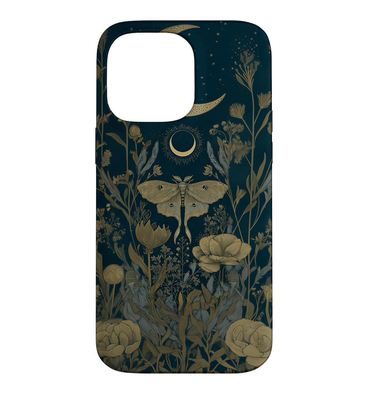 Luna Moth Wildflower Plant Pattern Sage Green Celestial Case for iPhone 13