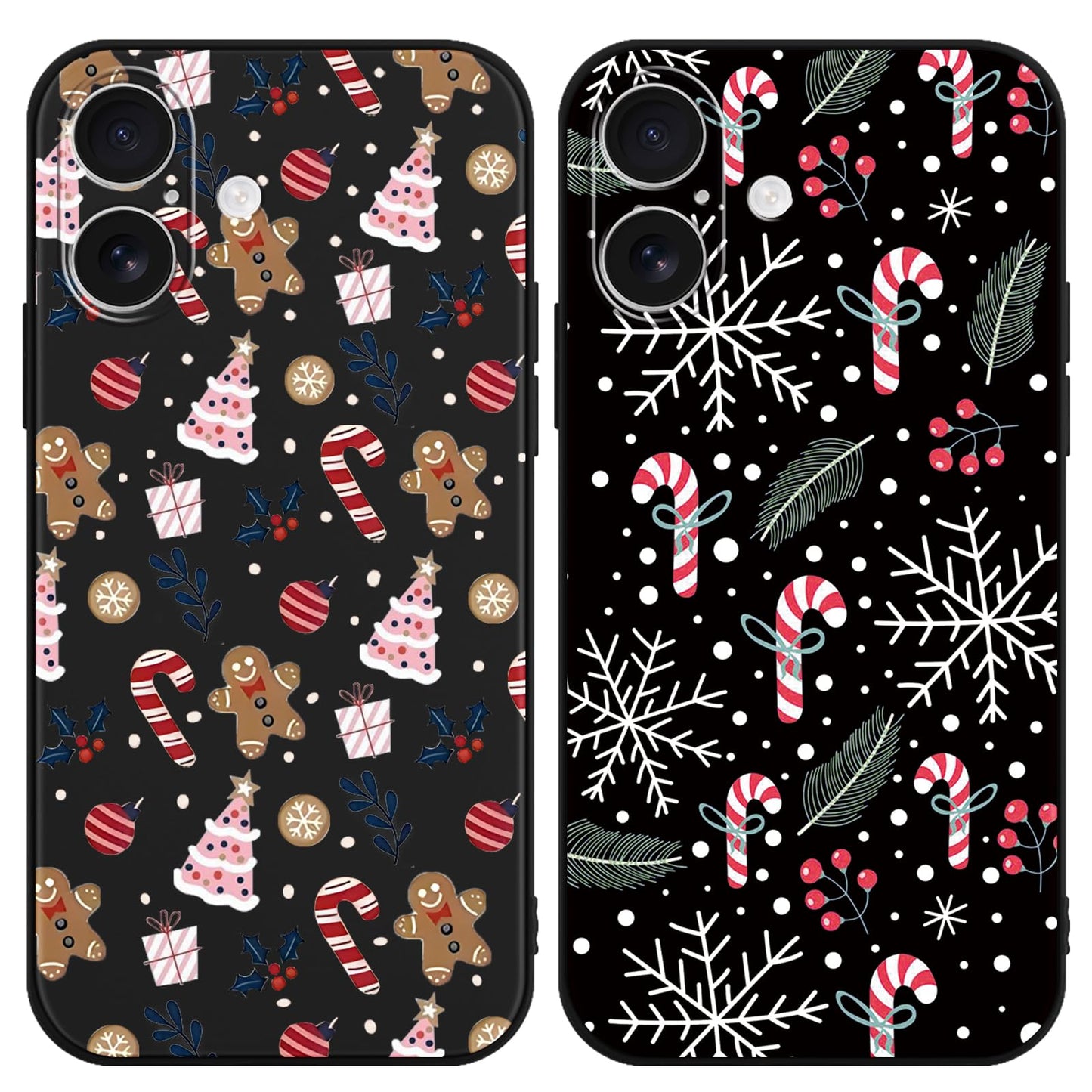 2 Pack Christmas Phone Case for iPhone 16 6.1'', Cute Christmas Tree Pattern Gifts Case with Gingerbread Canes Design Soft TPU Anti-Fall Protective Slim Shockproof Cover for Girl Women Men