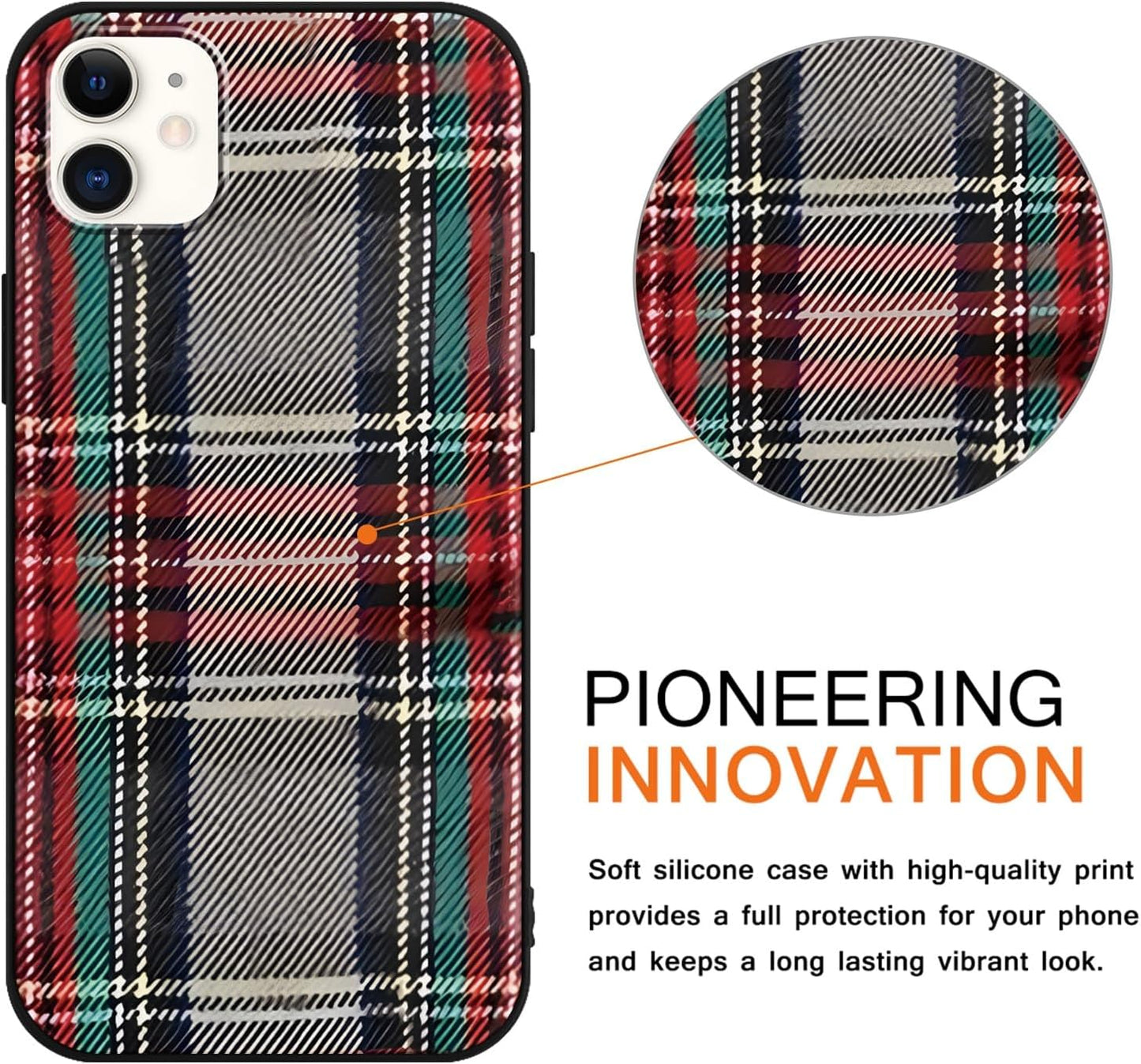 Merry Christmas Plaid Checkered Phone Case for iPhone 11 6.1", Cute Xmas Case Red Grey Scottish Tartan Grid Stripe Pattern Design Cover Shockproof Soft Silicone Protective Funda for Girl Women