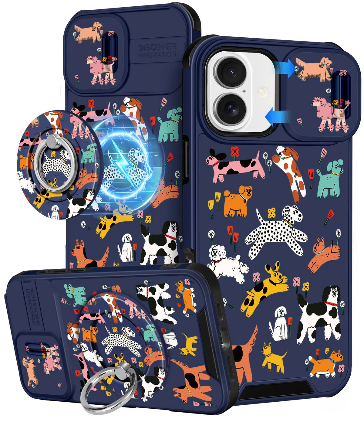 Buleens for iPhone 17 Pro Max Case 6.9 Inch - with Ring Stand & Camera Cover Aesthetic Cute Designed for Women Girls Girly Cartoon Kawaii Dogs Phone Case for iPhone 17 Pro Max Compatible with Magsafe