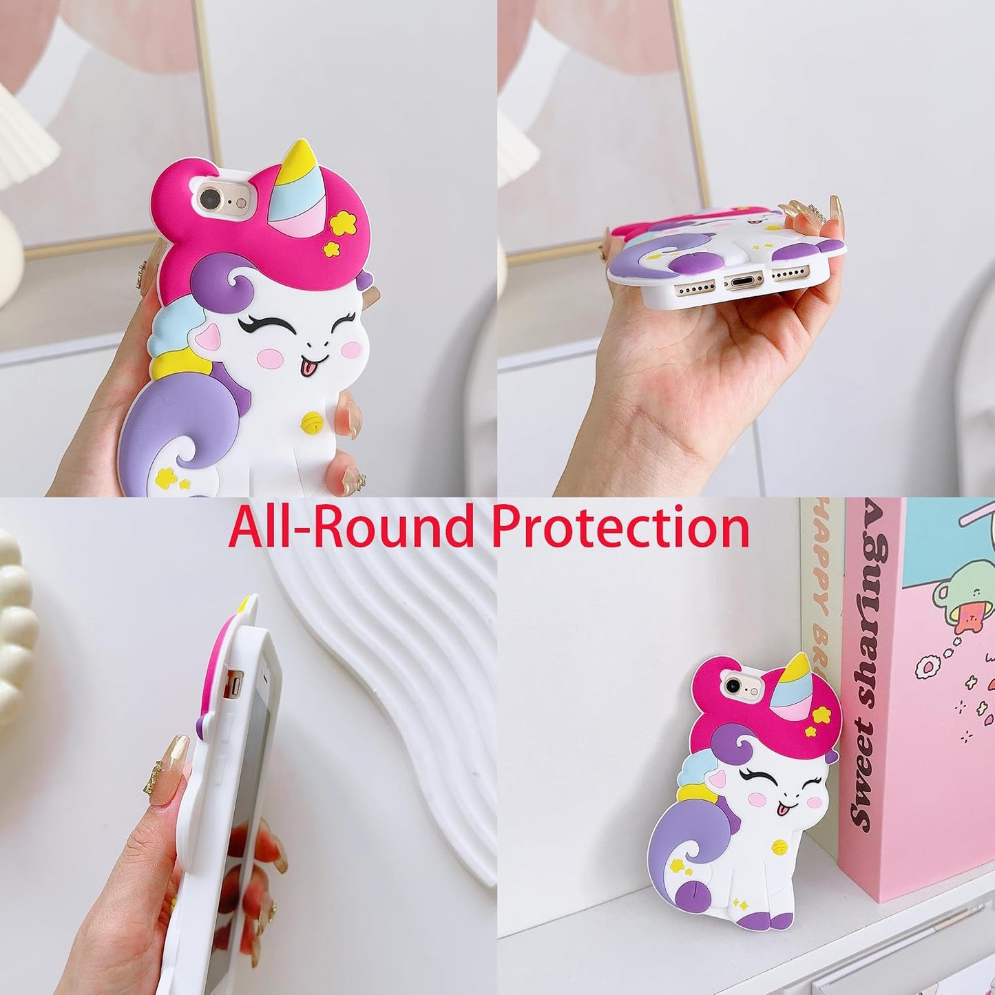 3D Cute Unicorn Soft Case for iPhone 16e/iPhone 17e 6.1 inch,3D Cute Cartoon Kawaii Fashion Character Unicorn Horse Kids Girls Women Soft Silicone Case