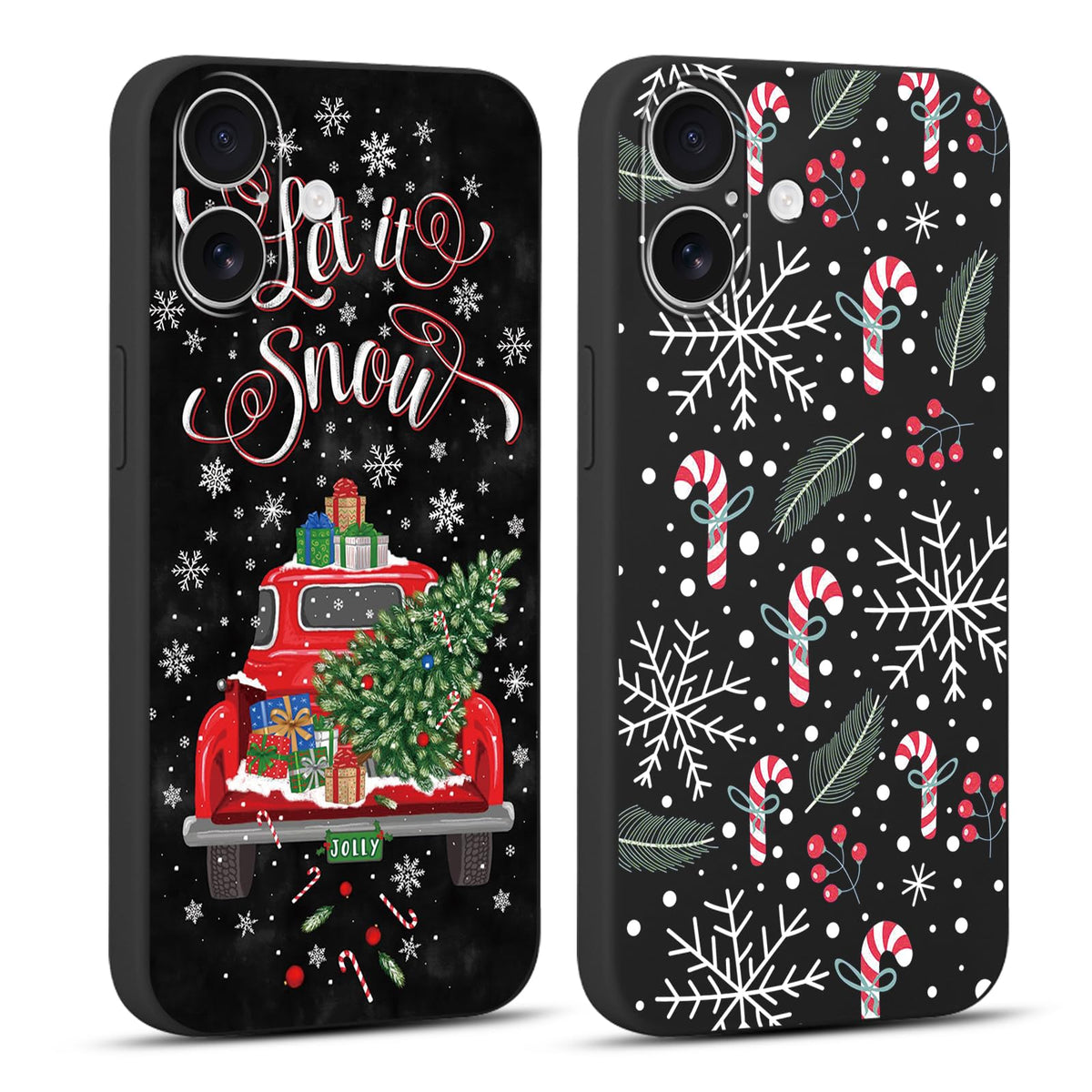2 Pack Merry Christmas Phone Case for iPhone 13 / iPhone 14 6.1", Cute Red Christmas Truck Car Tree Candy Snowflake Pattern Case Anti-Scratch Shockproof Soft Silicone Gifts Girl Women Cover