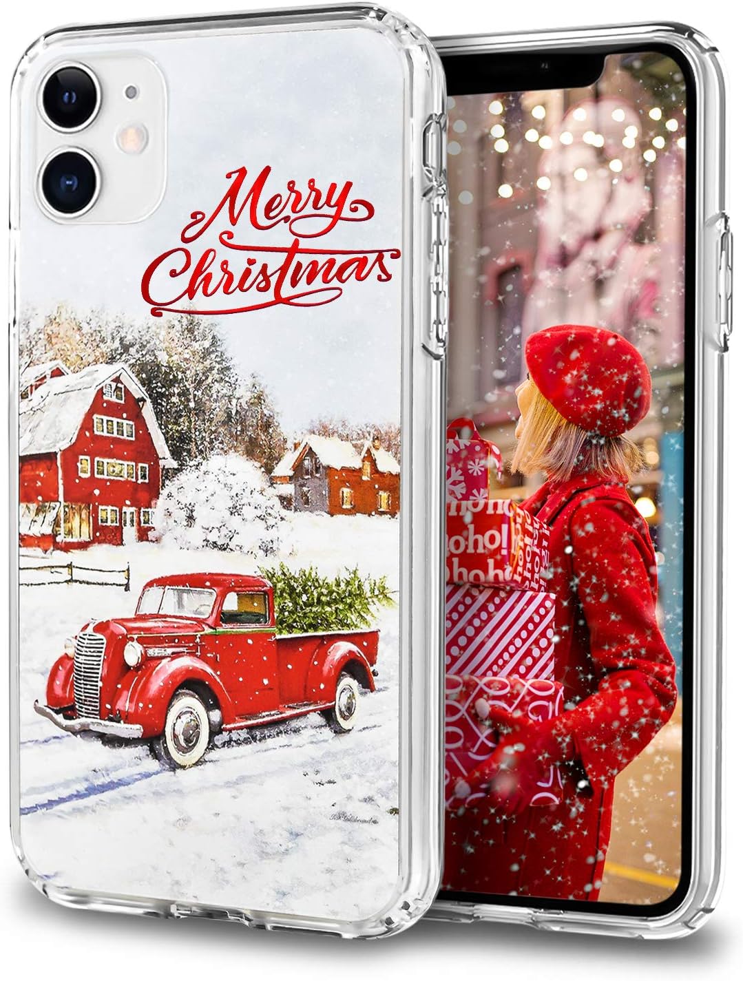 Newseego for iPhone 11 Christmas Case, Shockproof Series Anti-Yellow Hard PC + TPU Bumper Protective Cover for Girls Children Cute Merry Design-Red Car