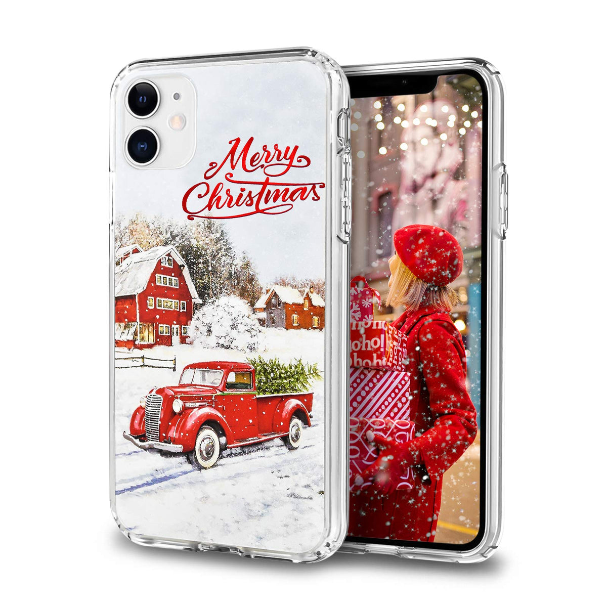 Newseego for iPhone 11 Christmas Case, Shockproof Series Anti-Yellow Hard PC + TPU Bumper Protective Cover for Girls Children Cute Merry Design-Red Car