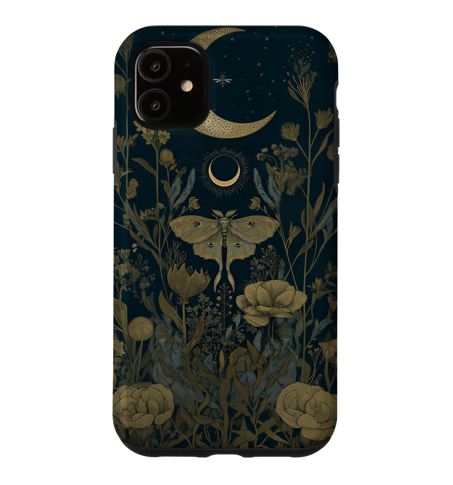 Luna Moth Wildflower Plant Pattern Sage Green Celestial Case for iPhone 13