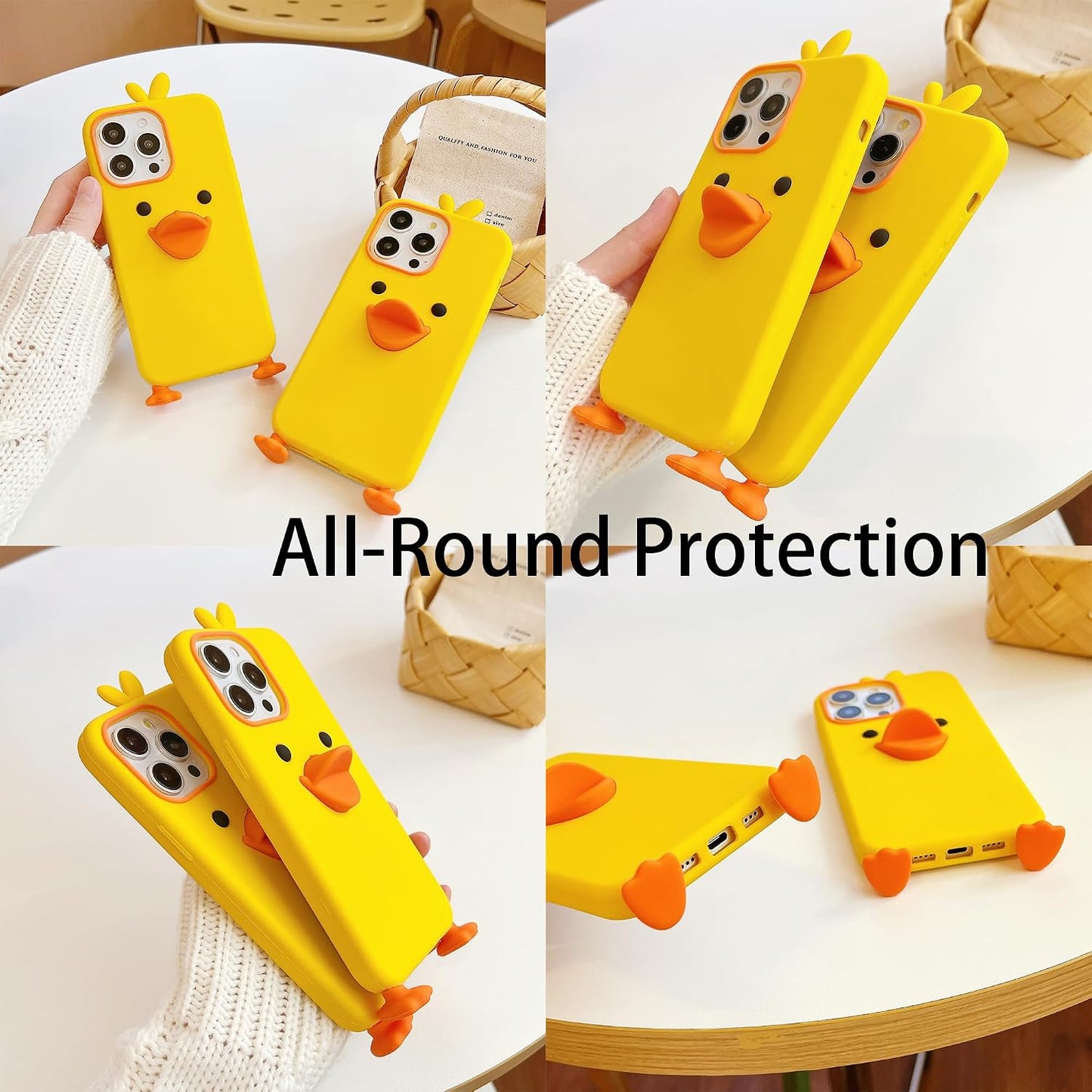 3D Duck Case,Cartoon Cute Kawaii Lovely Character Yellow Duck Shape Kids Teens Girls Women Soft Silicone Case for iPhone 13 Pro/14 Pro/15 Pro 6.1 inch