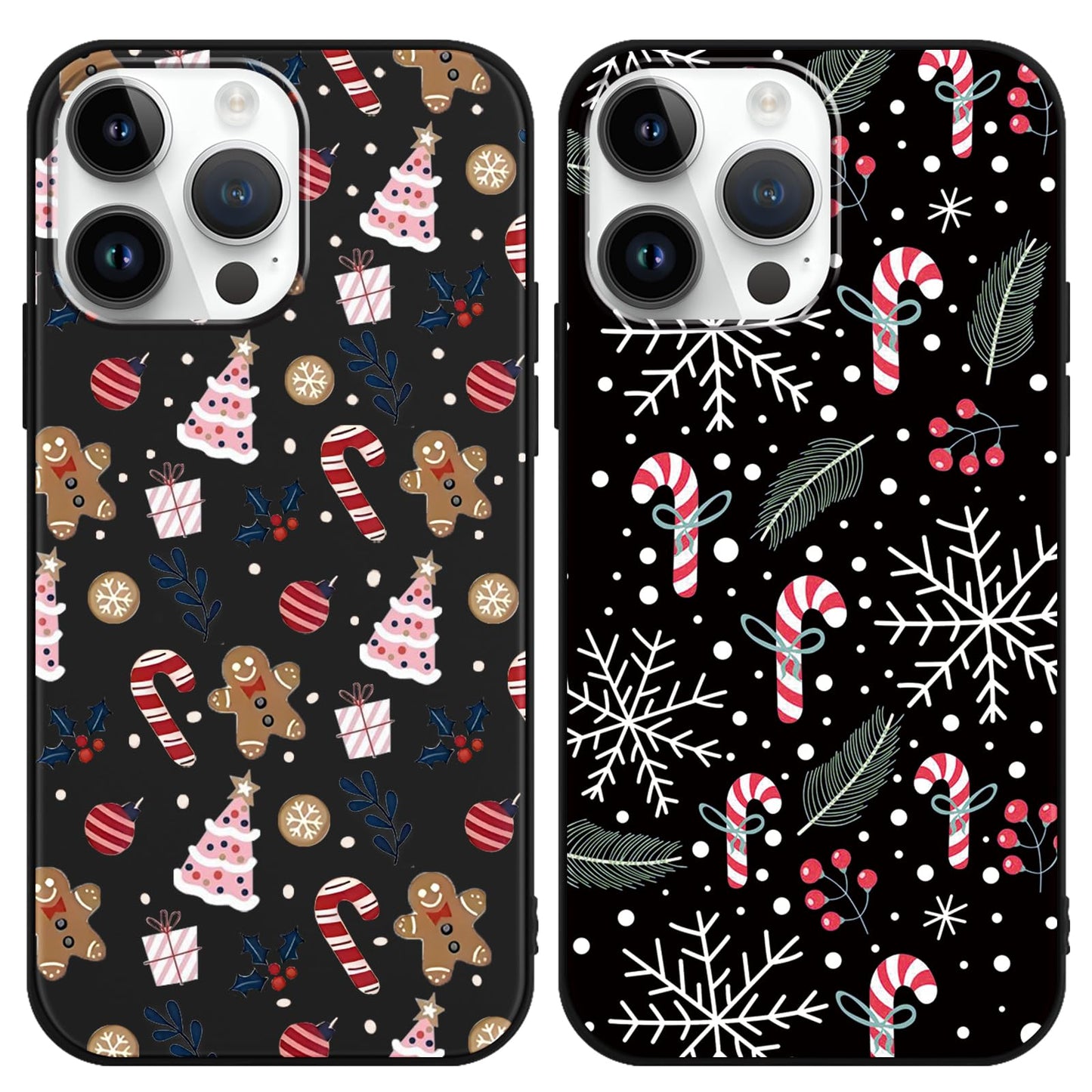 2 Pack Christmas Phone Case for iPhone 16 6.1'', Cute Christmas Tree Pattern Gifts Case with Gingerbread Canes Design Soft TPU Anti-Fall Protective Slim Shockproof Cover for Girl Women Men