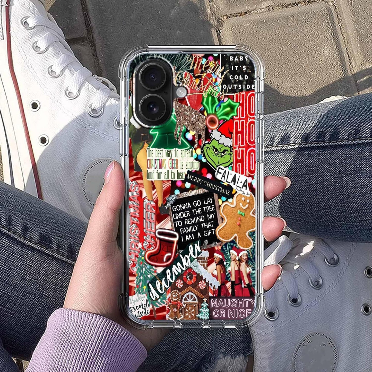 Christmas Aesthetic Case for iPhone 16,Winter Holiday Elements Collage Case for Kids,Soft TPU Bumper Case Compatible with iPhone 16,6.1"