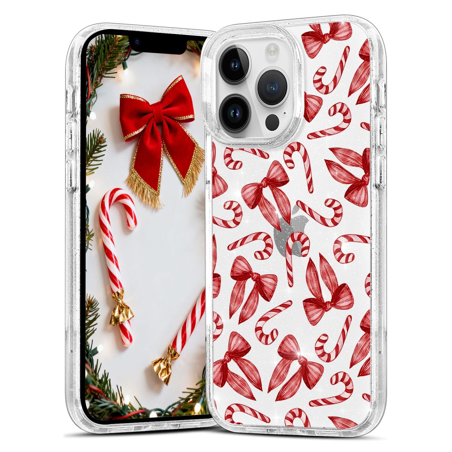 Christmas Phone Case for iPhone 13 6.1", Cute Glitter Christmas Tree Candy Snowflake Pattern, Preety Bling Sparkle Soft TPU Anti-Scratch Shockproof Protective Cover for Women Girls