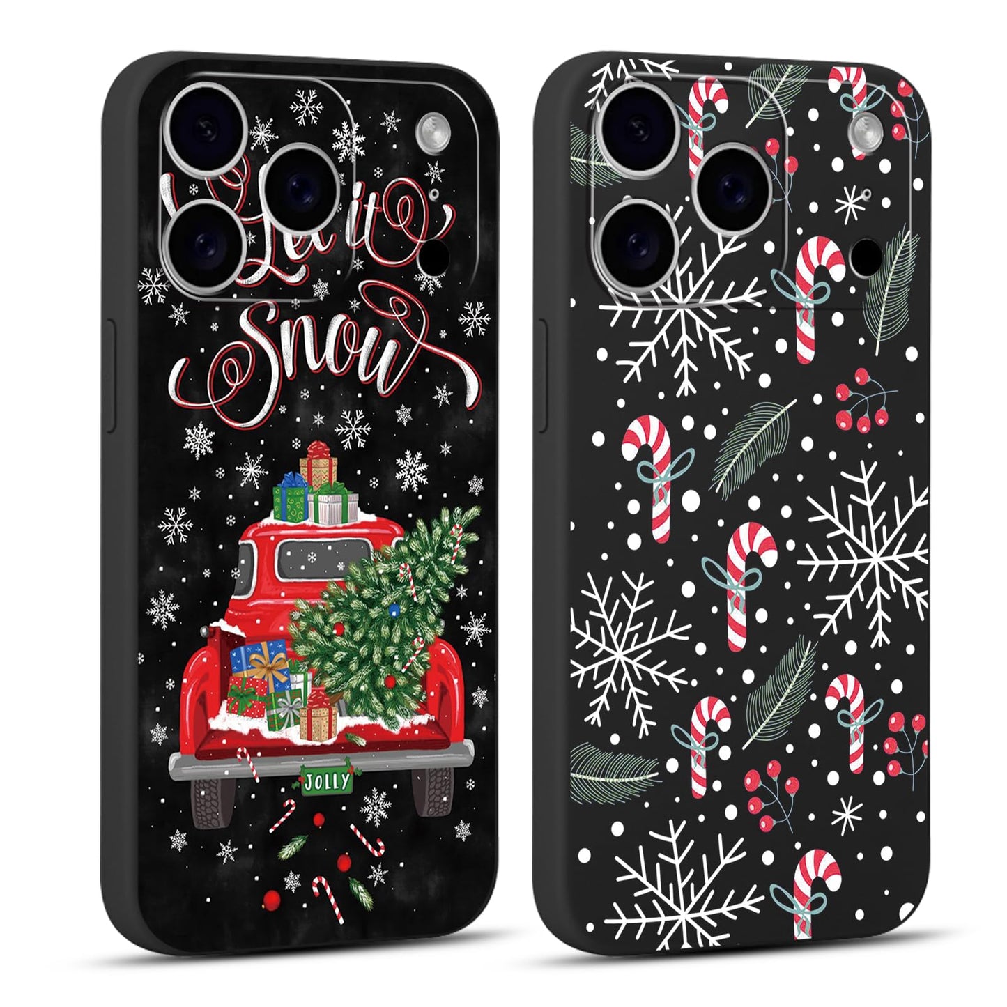 2 Pack Merry Christmas Phone Case for iPhone 13 / iPhone 14 6.1", Cute Red Christmas Truck Car Tree Candy Snowflake Pattern Case Anti-Scratch Shockproof Soft Silicone Gifts Girl Women Cover