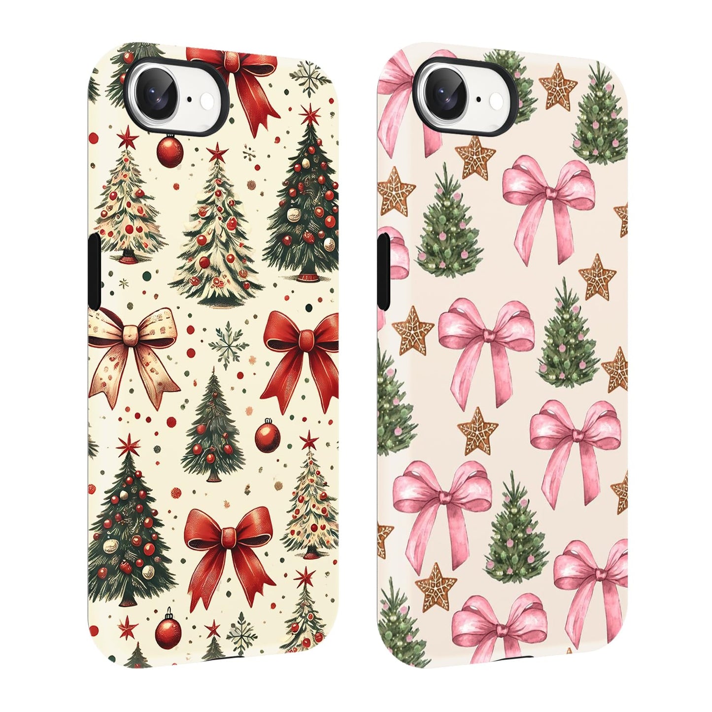 2 Pack Merry Christmas Tree Phone Case for iPhone 13 / iPhone 14 Case 6.1", Cute Xmas Snowflake Pattern Design Phone Cover Hard PC Shockproof Soft TPU Matte Protection Funda for Girls Women
