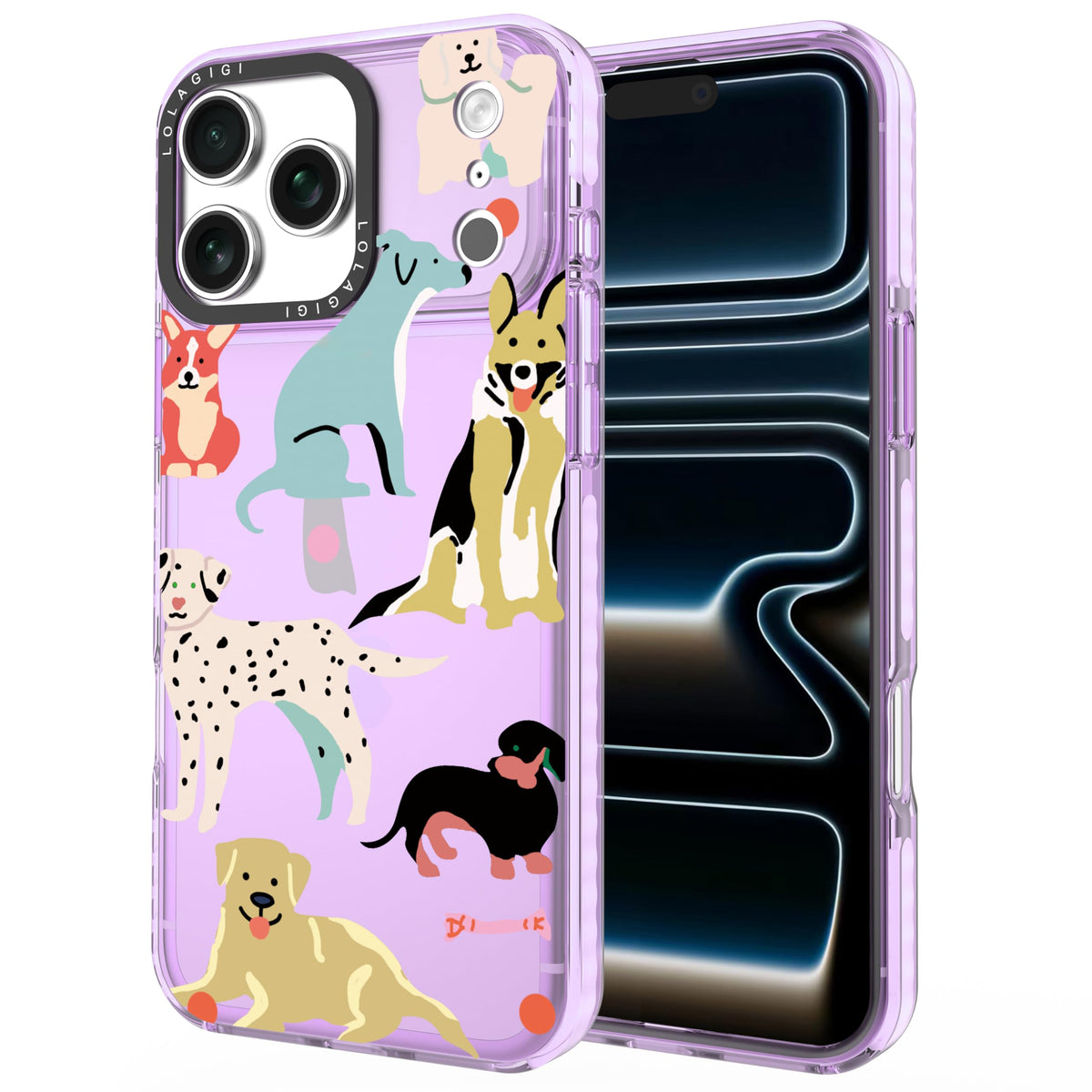 Case for iPhone 16 Pro Max Purple Cute Puppy Dog Animal Print | Kawaii Aesthetic Girly Design, Supports Wireless Charging, Shockproof Protection Soft TPU Phone Cover, 6.9"