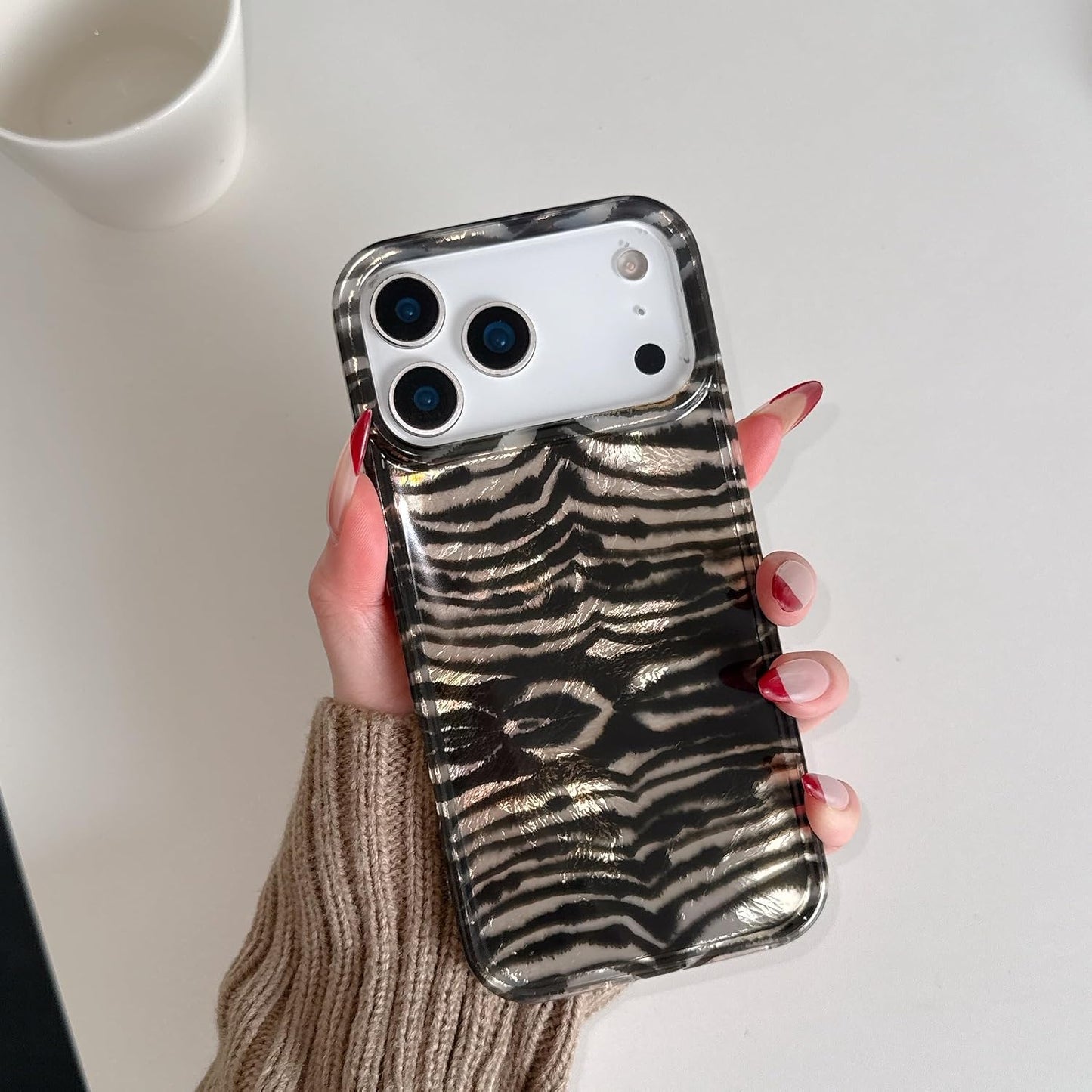 for iPhone 17 Pro Glitter Leopard Print Phone Case, Sparkly Cheetah Animal Pattern Clear Soft TPU Shockproof Protective Cover for Women Girls (Zebra Stripe, for iPhone 17 Pro)