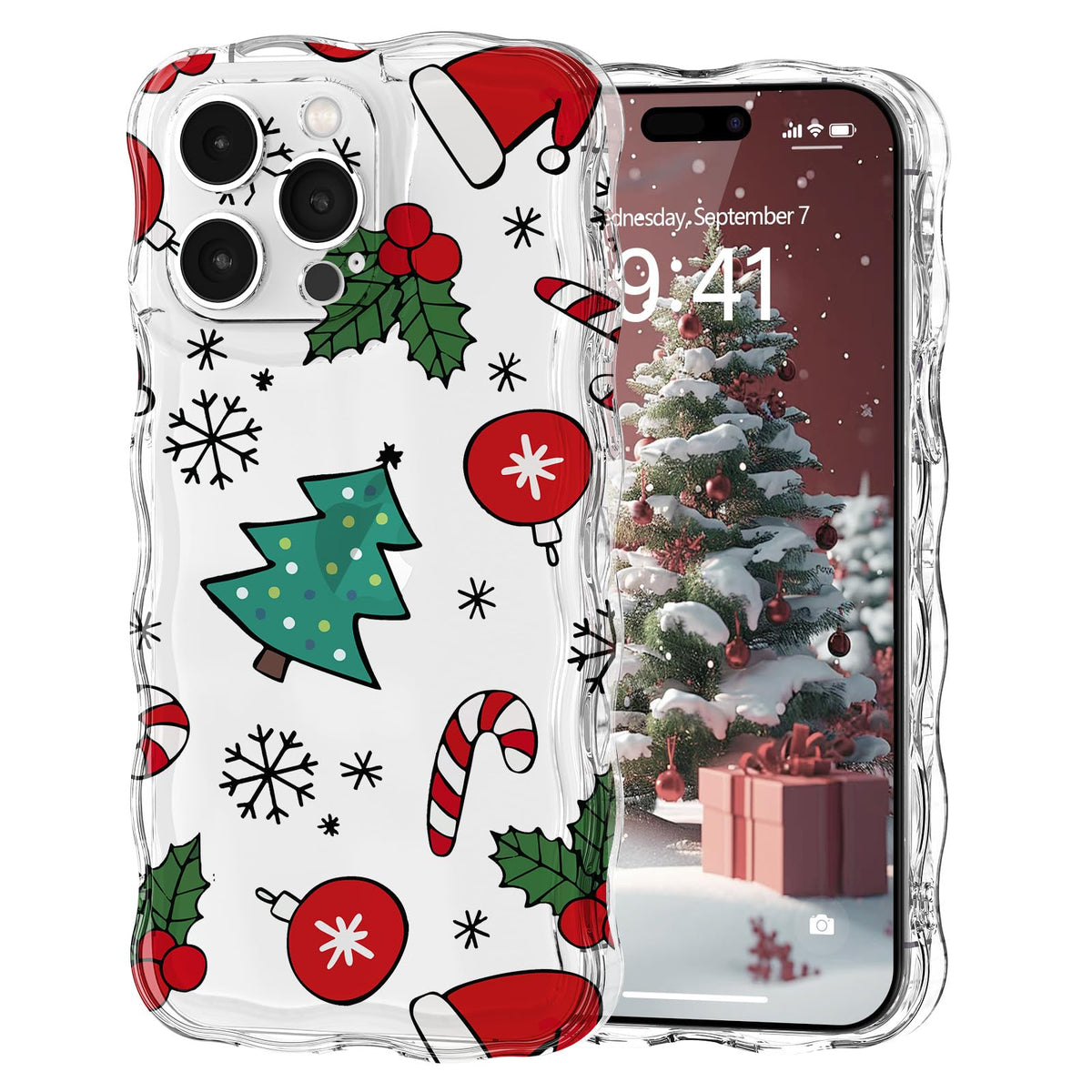 Christmas Phone Case for iPhone Air Wavy Clear Xmas,Candy Cane | Cute Curly Wavy Merry Xmas Pattern Case Clear Santa Snowman Elk Cover for Girls Kids Women Slim Protective Cover